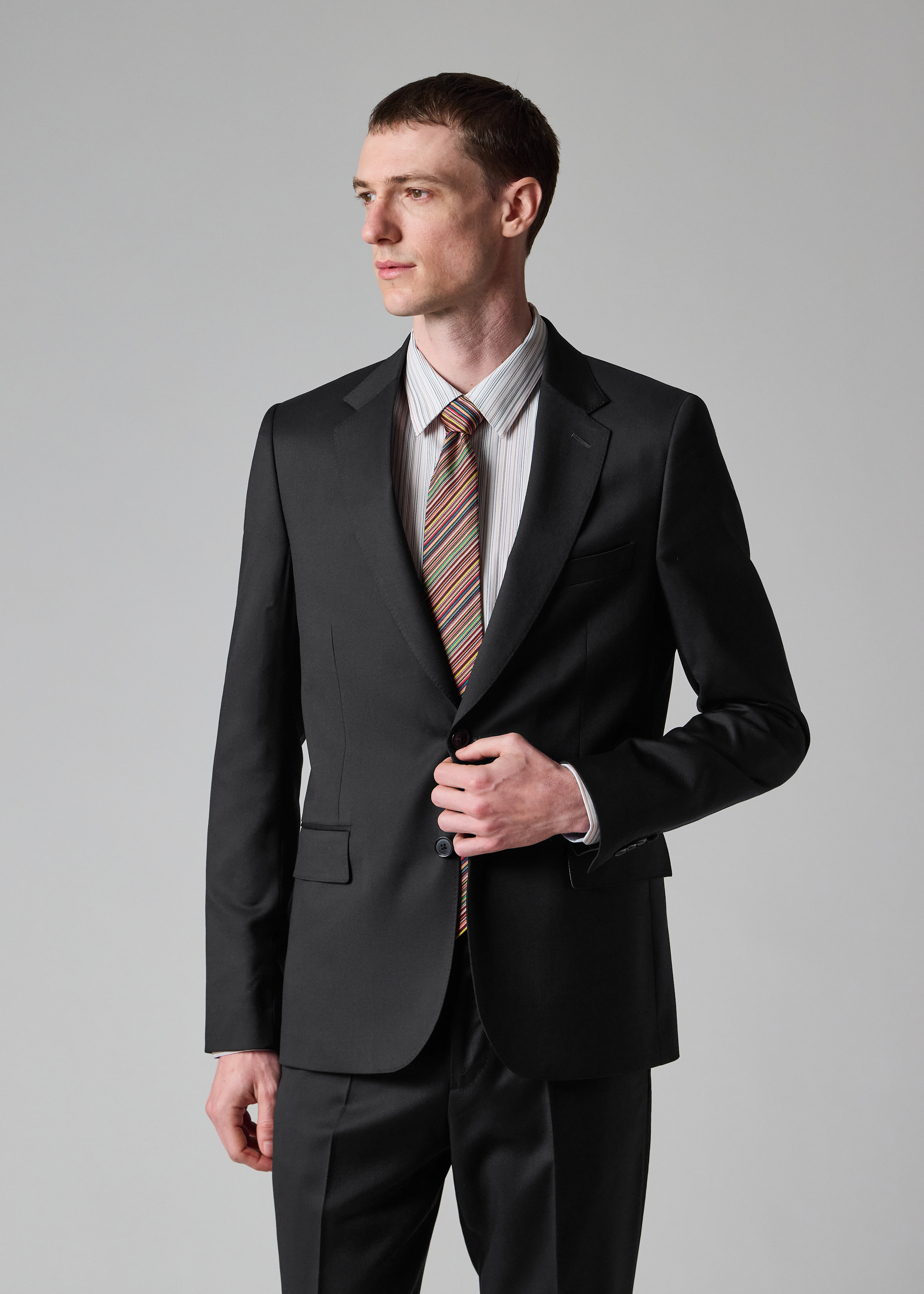Tailored-Fit Black Wool Twill Two-Button Suit thumbnail 3