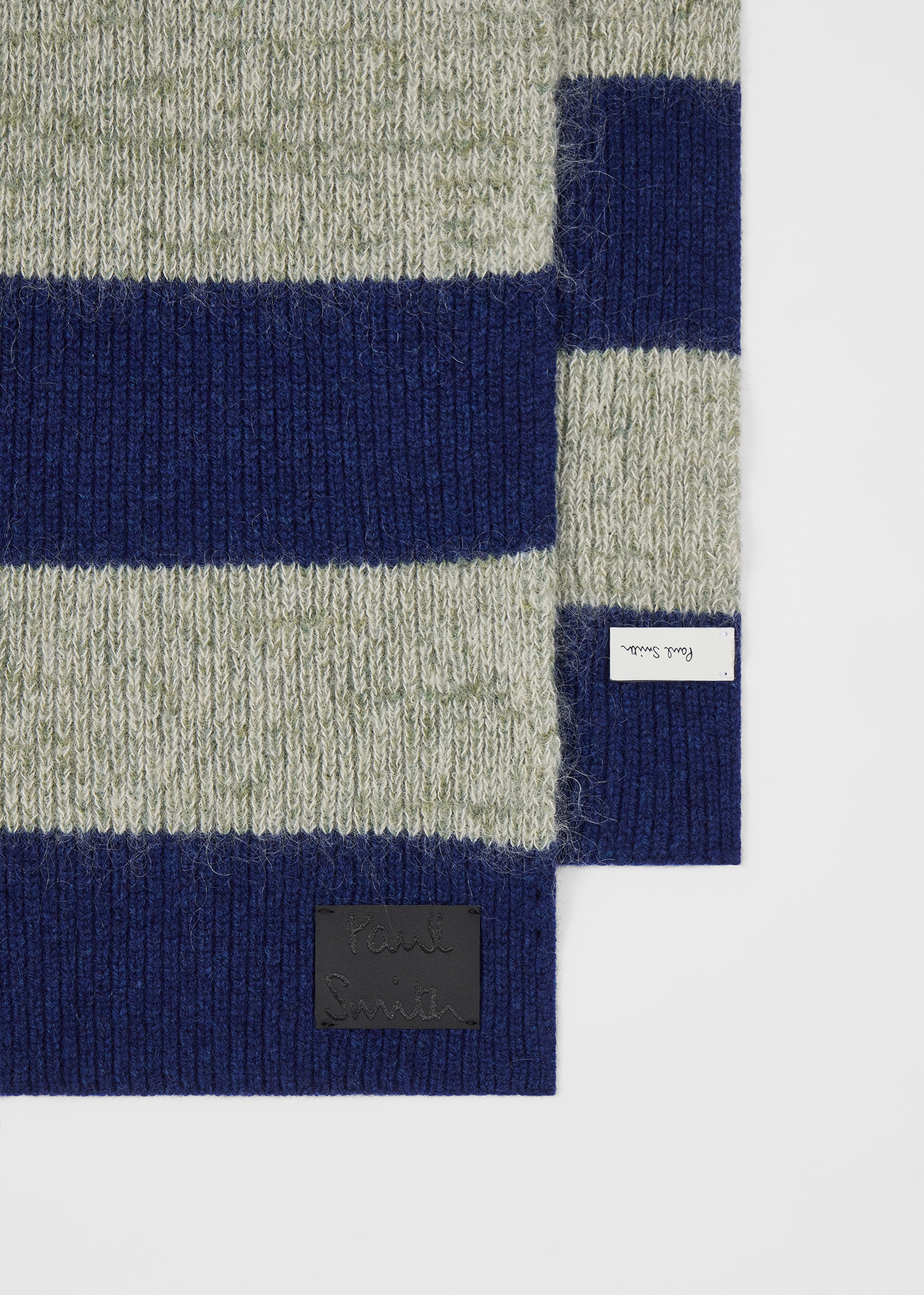 Men's Stripe Navy Blue Lambswool-Mohair Chunky Knit Beanie and