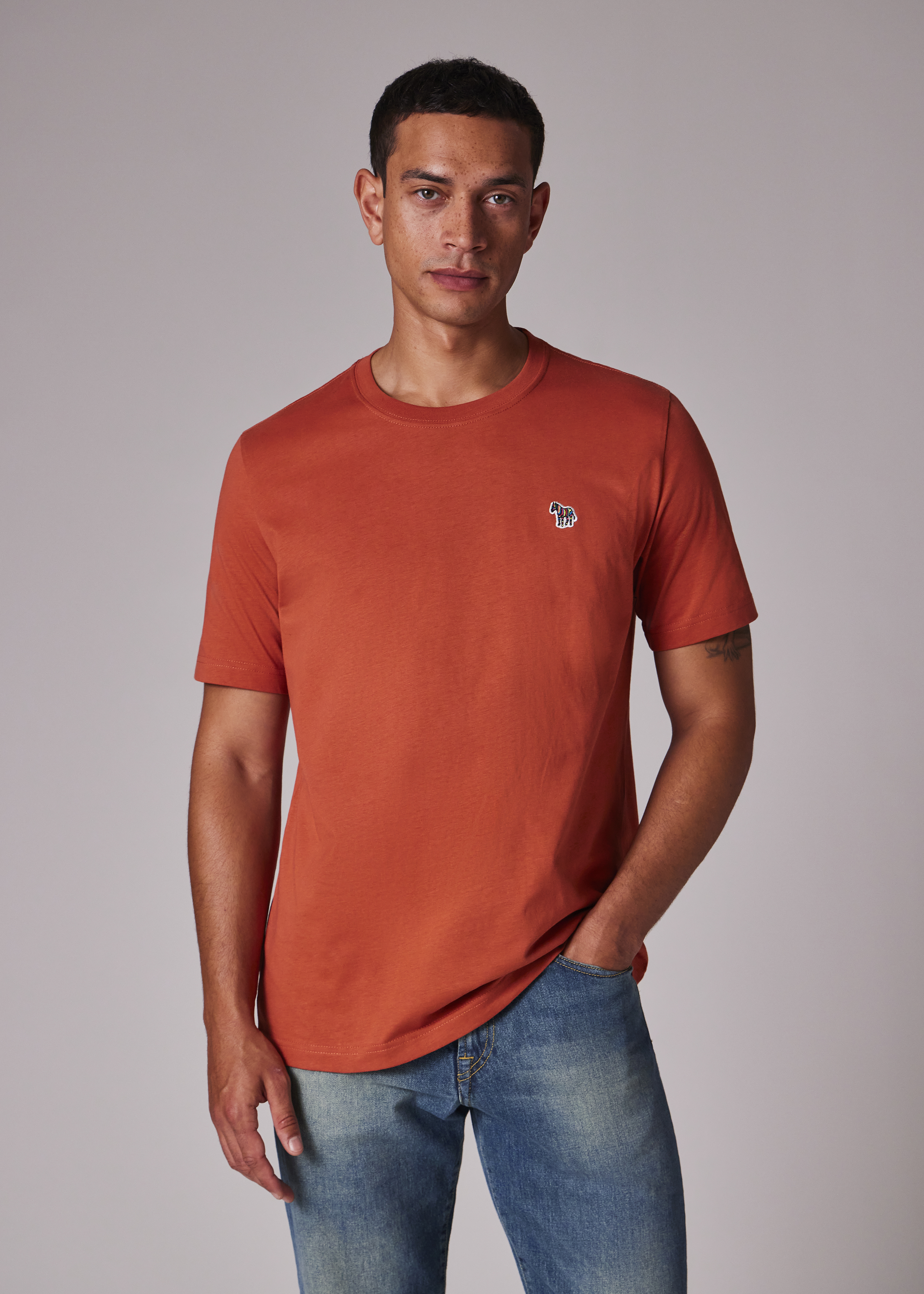 Men's Mid Blue Organic Cotton Zebra Logo T-Shirt