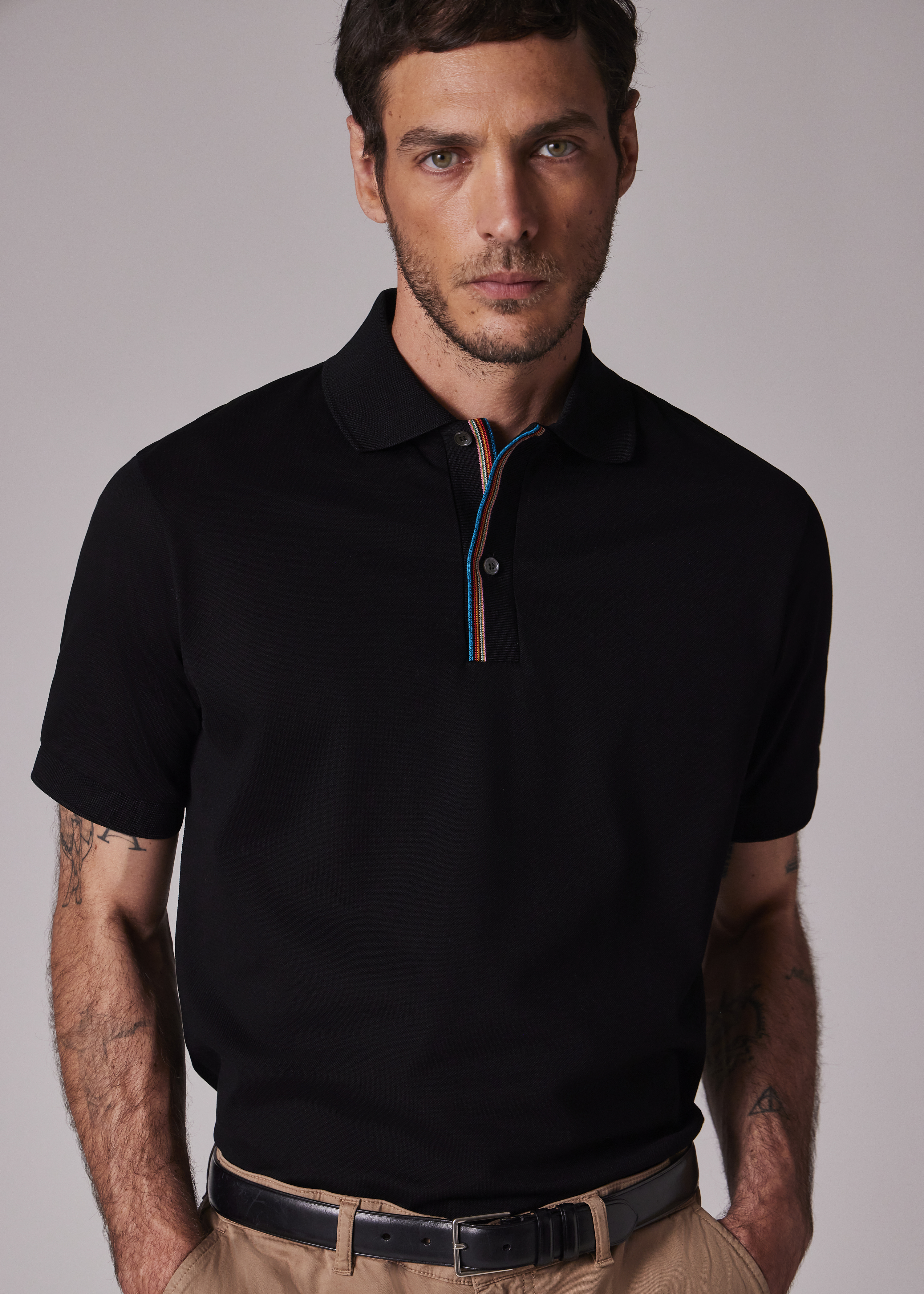 Paul Smith Navy Cotton 'Signature Stripe' Trim Zip Polo Shirt