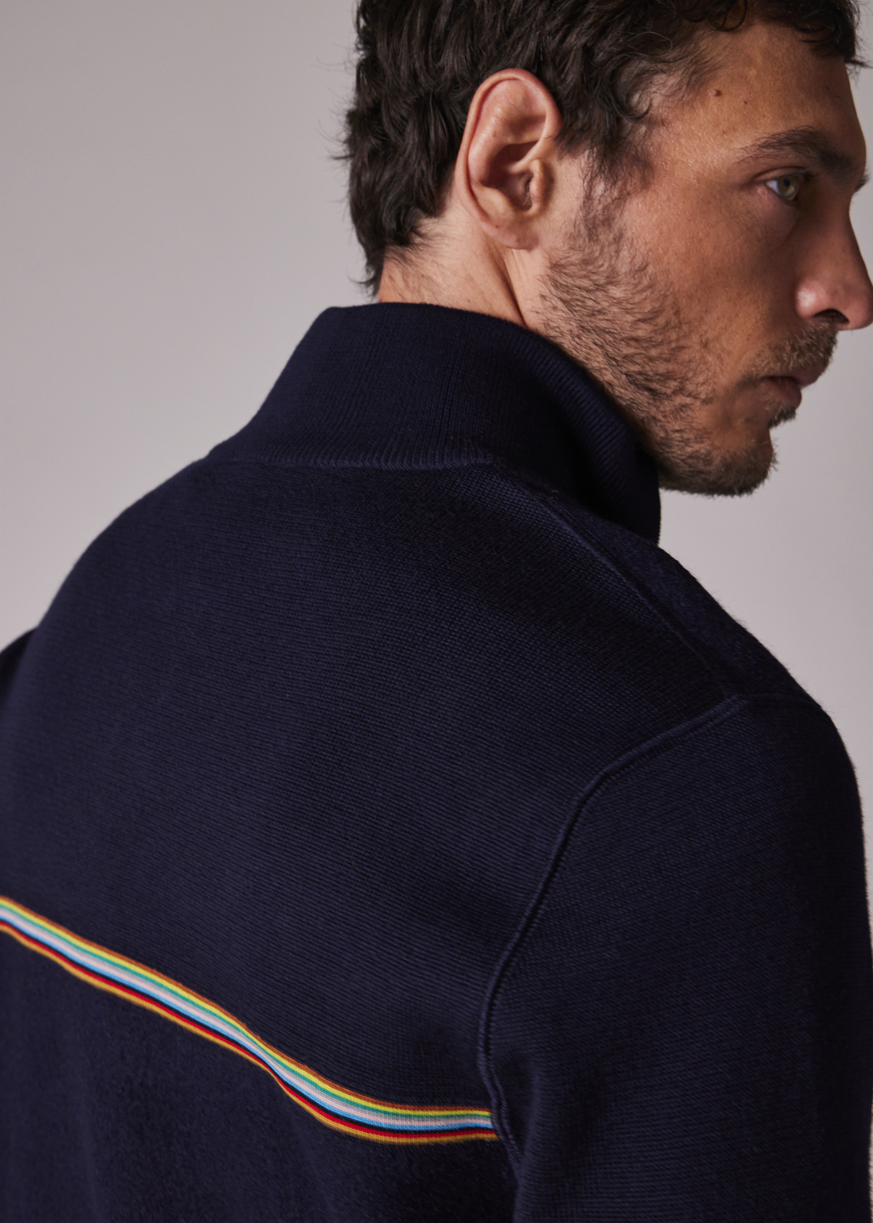 Navy 'Signature Stripe' Merino Wool Knitted Jacket thumbnail 6