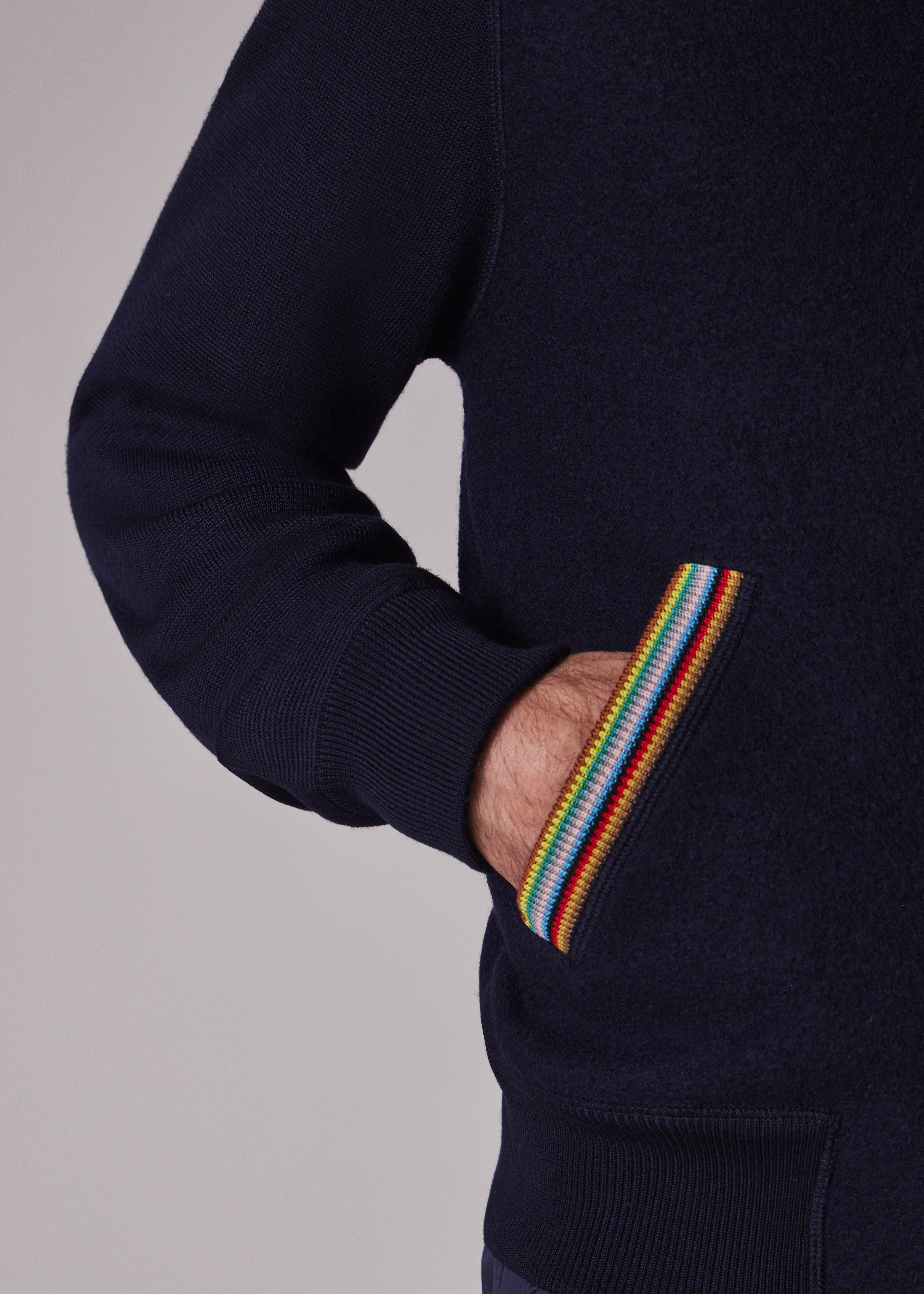 Navy 'Signature Stripe' Merino Wool Knitted Jacket thumbnail 5