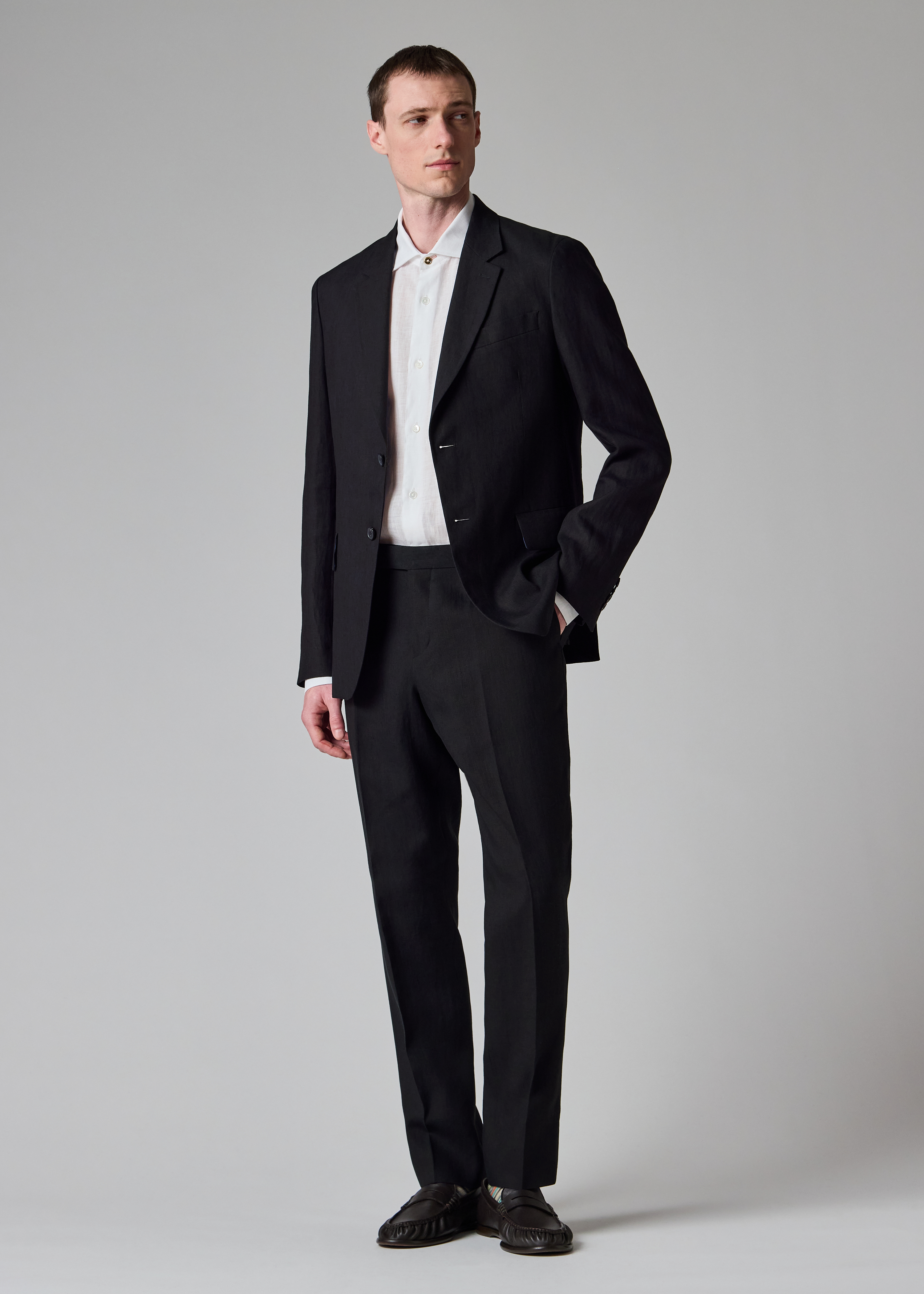 Tapered-Fit Dark Navy Linen Trousers thumbnail 2