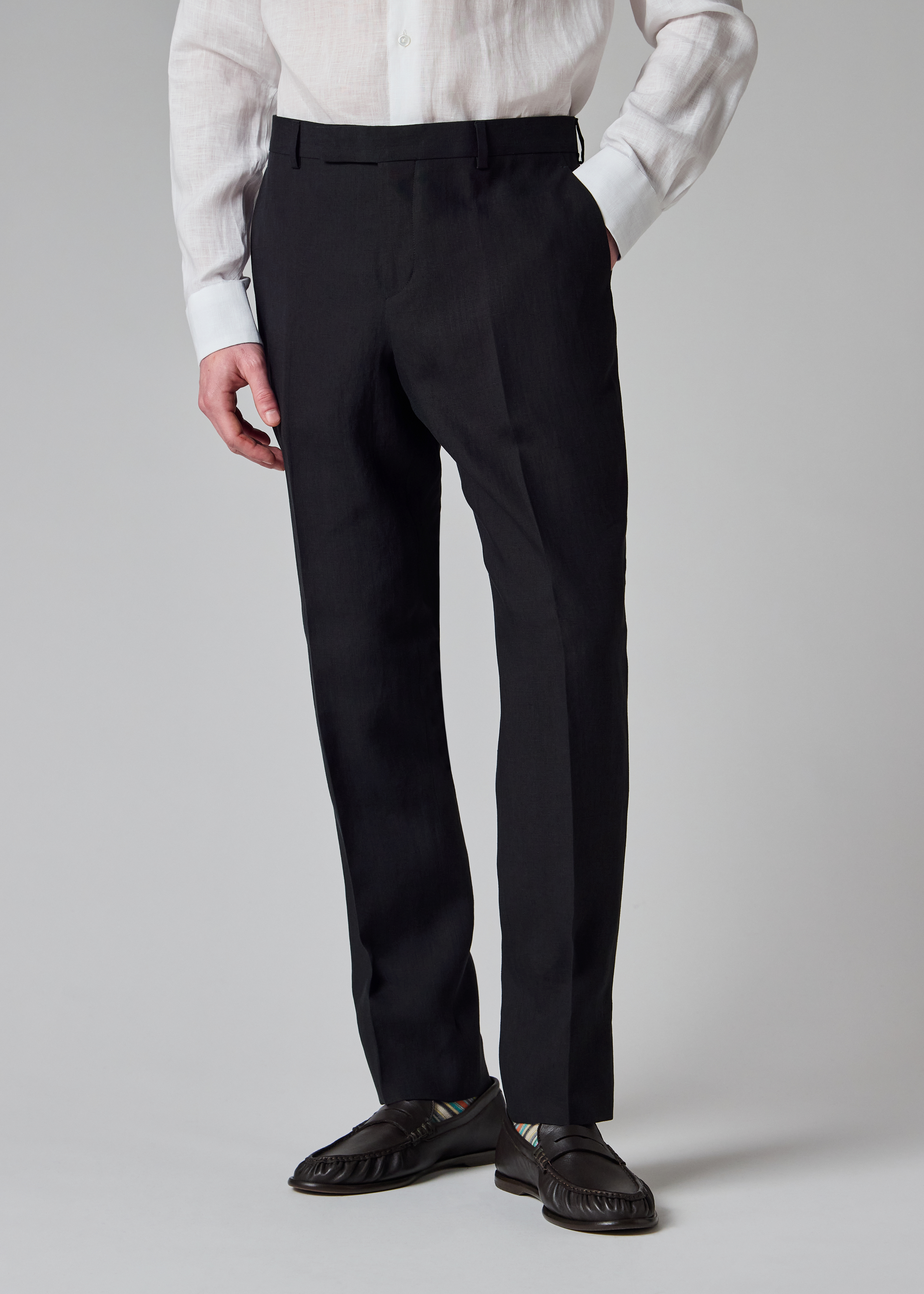 Tapered-Fit Dark Navy Linen Trousers primary image