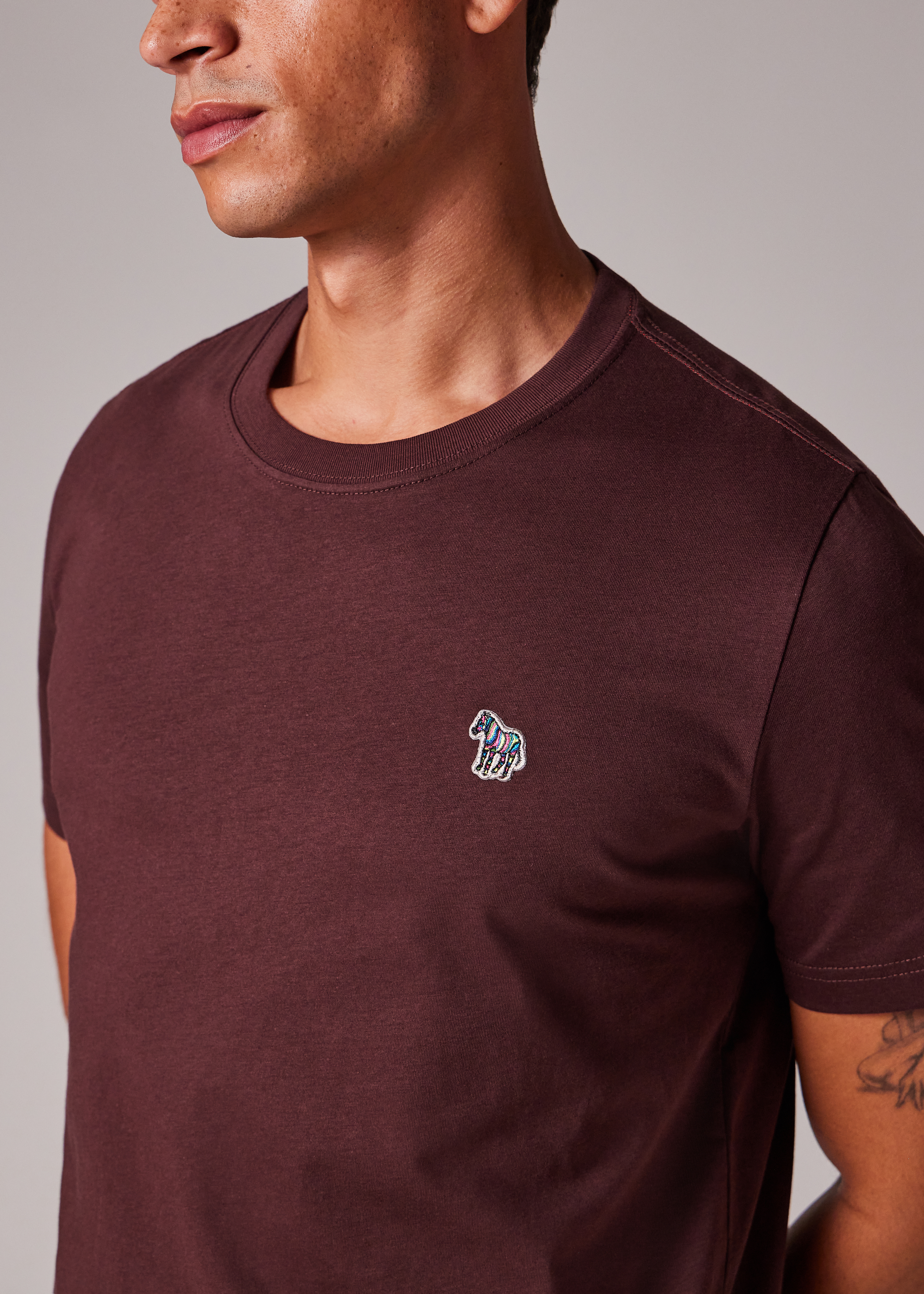 Men's Burgundy Organic Cotton Zebra Logo T-Shirt
