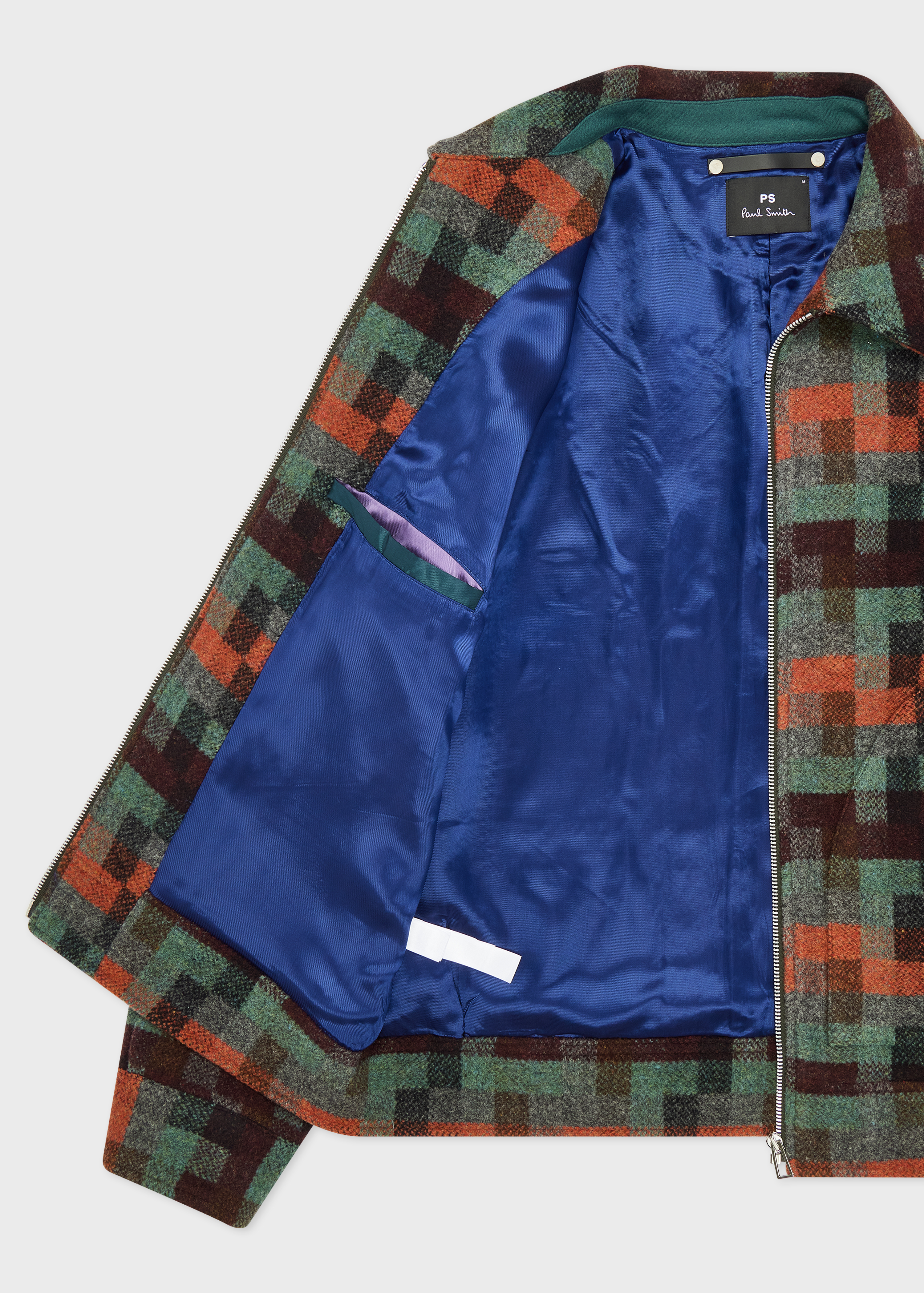 Men's Teal Jacquard Check Wool Zip Jacket