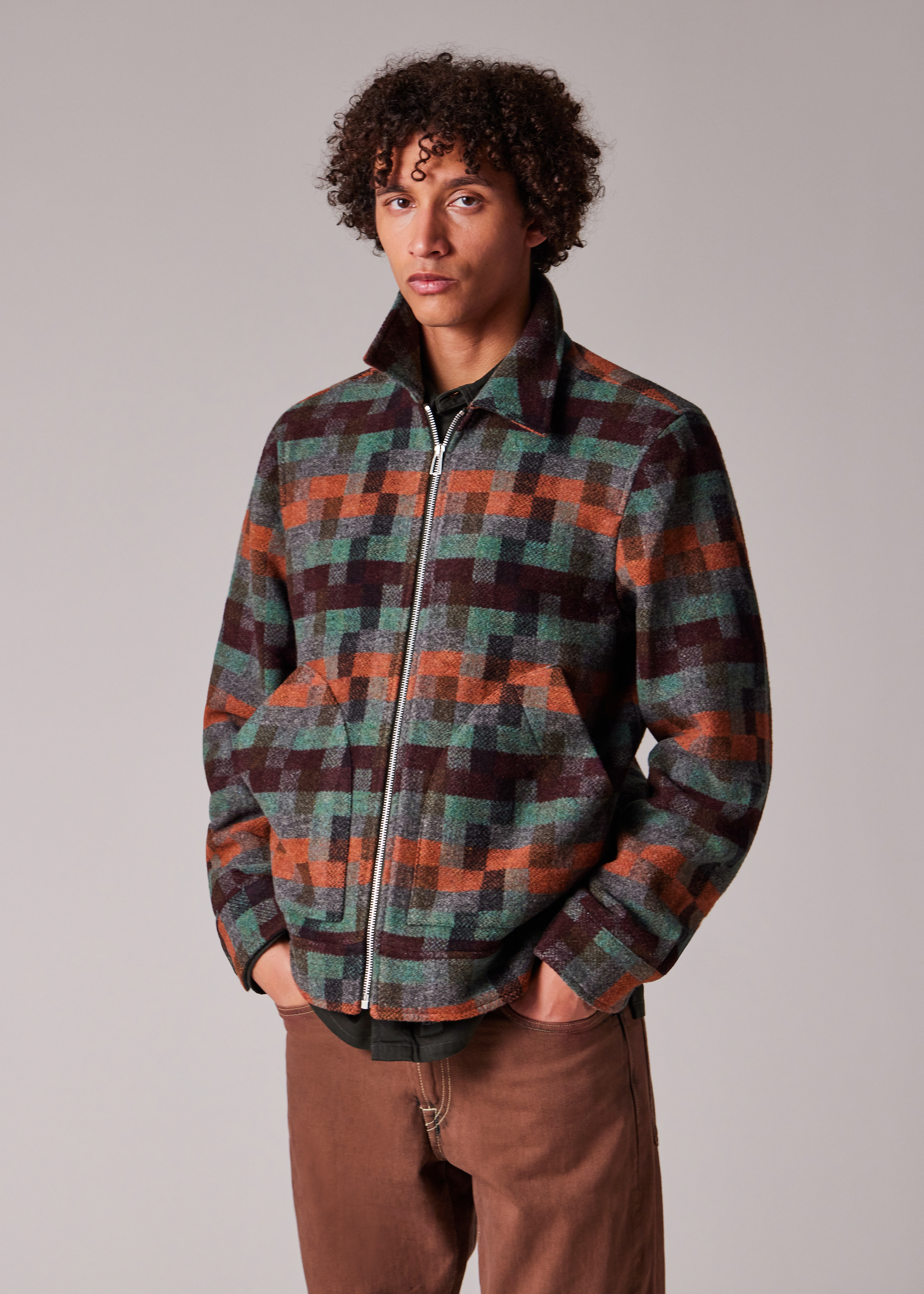 PS Paul Smith Teal Jacquard Check Wool Zip Jacket | King's Cross