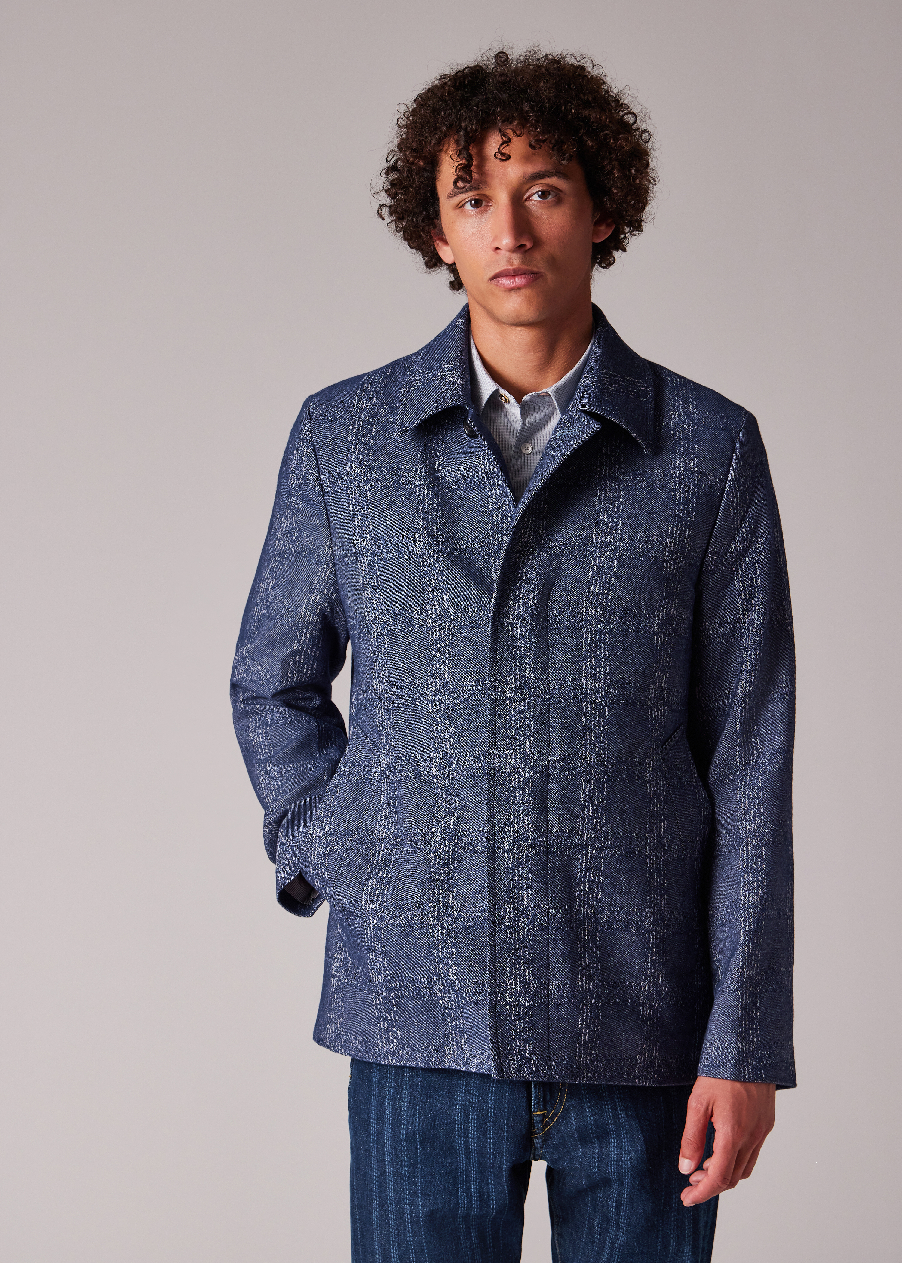 Blue Marl Jacquard Cropped Jacket primary image