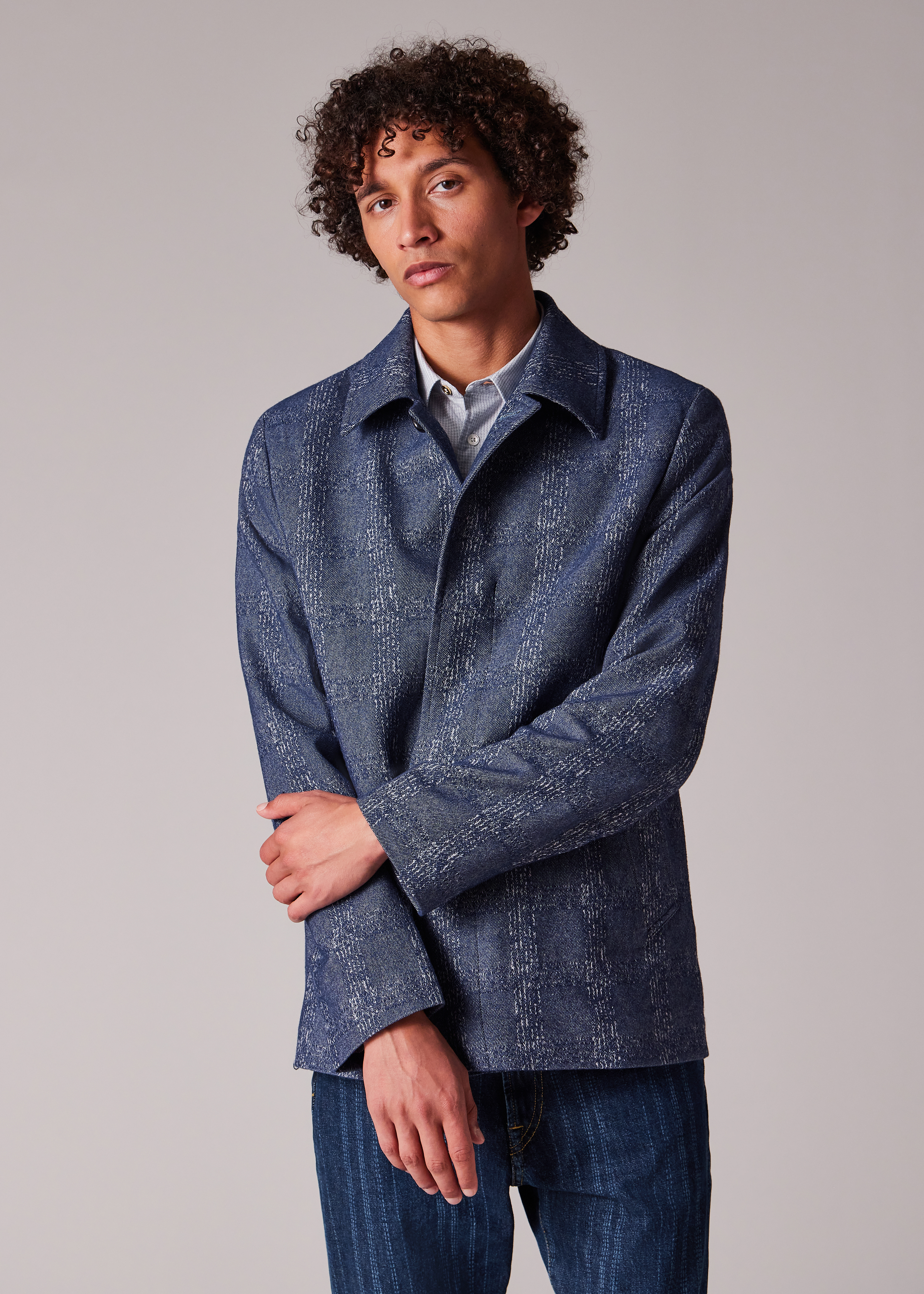 Blue Marl Jacquard Cropped Jacket thumbnail 4
