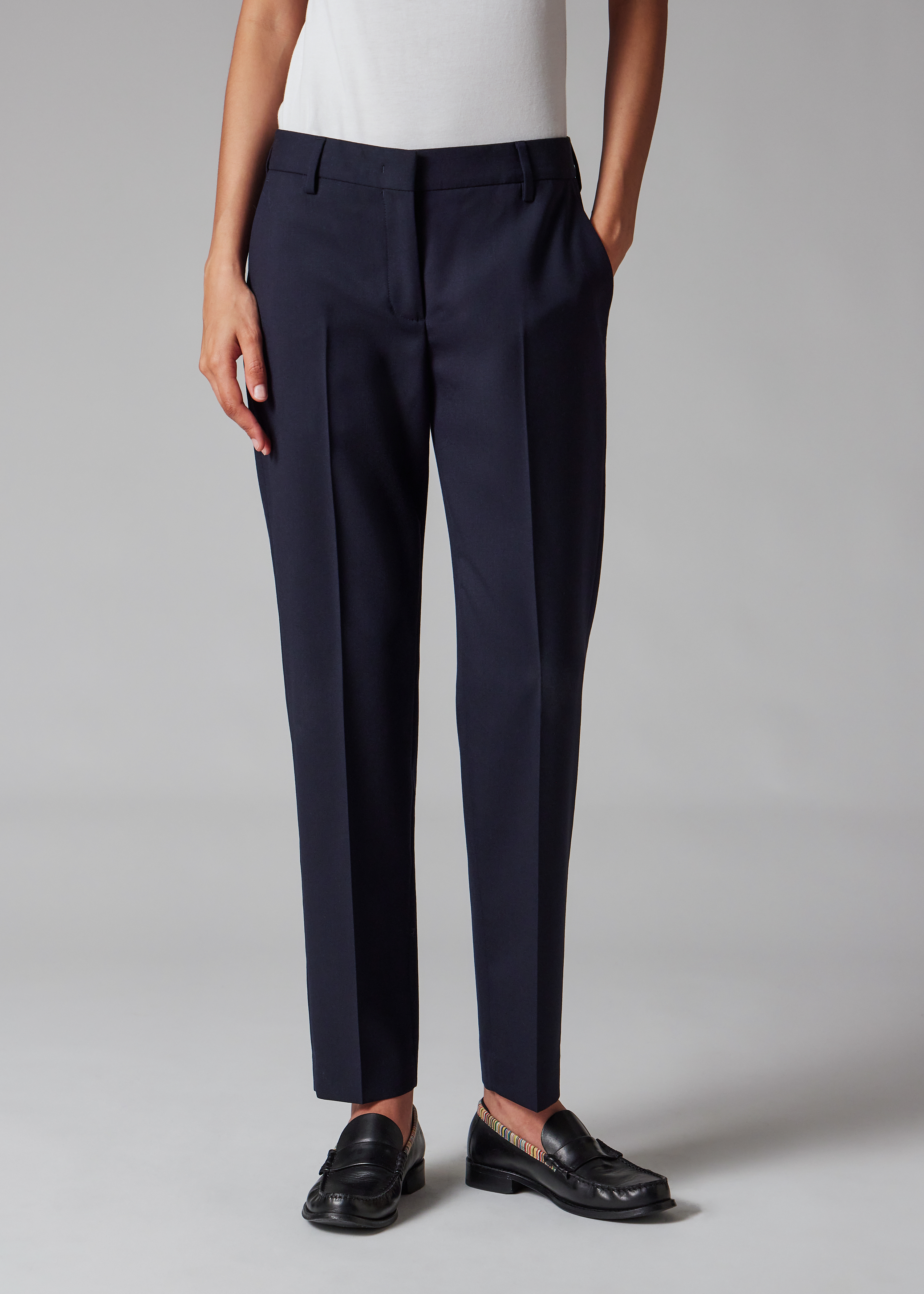 Pantalon Femme Bleu Marine Coupe Fuseau en Laine