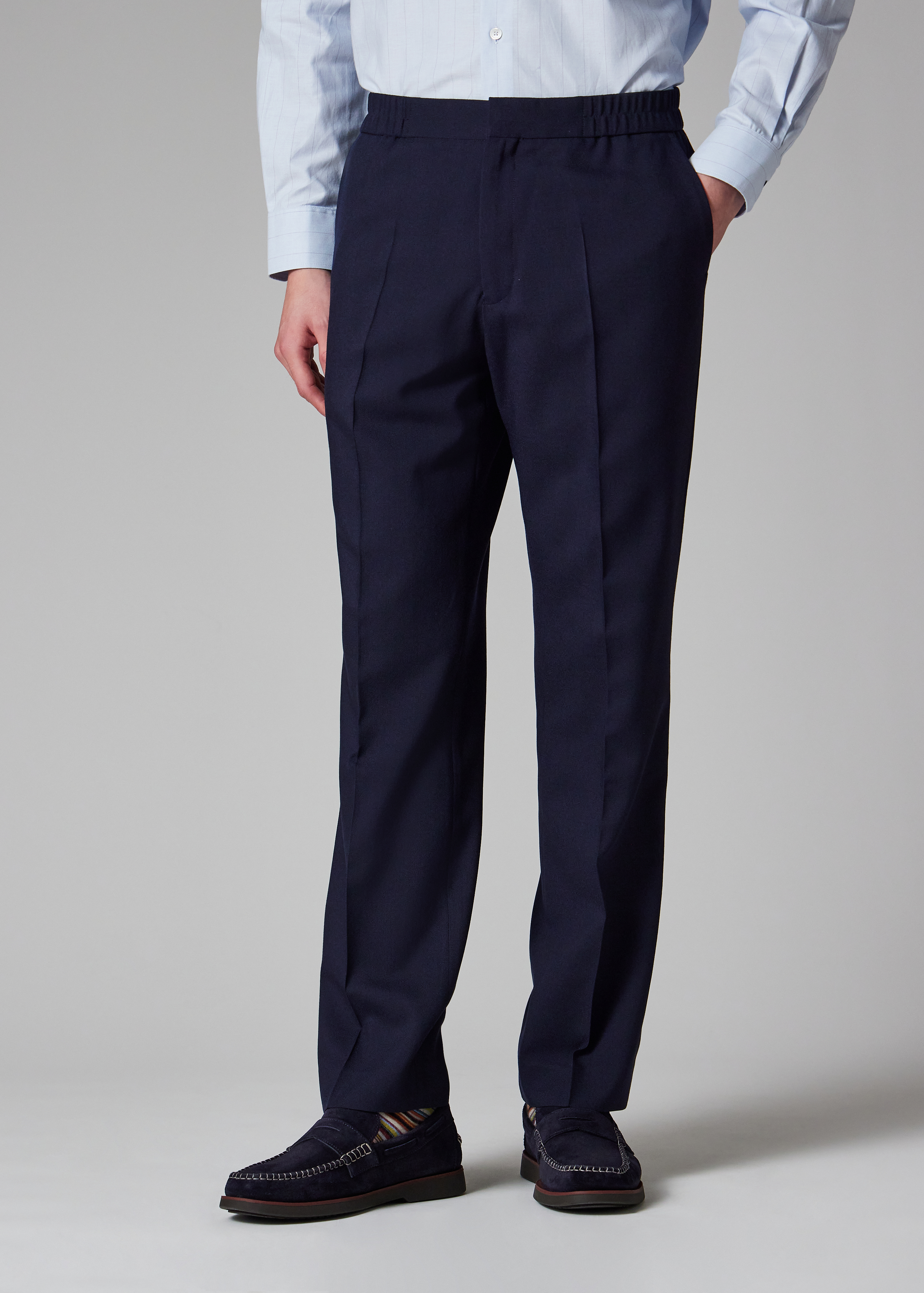 Paul Smith Dark Navy Seersucker Wool Elastic-Waist Trousers