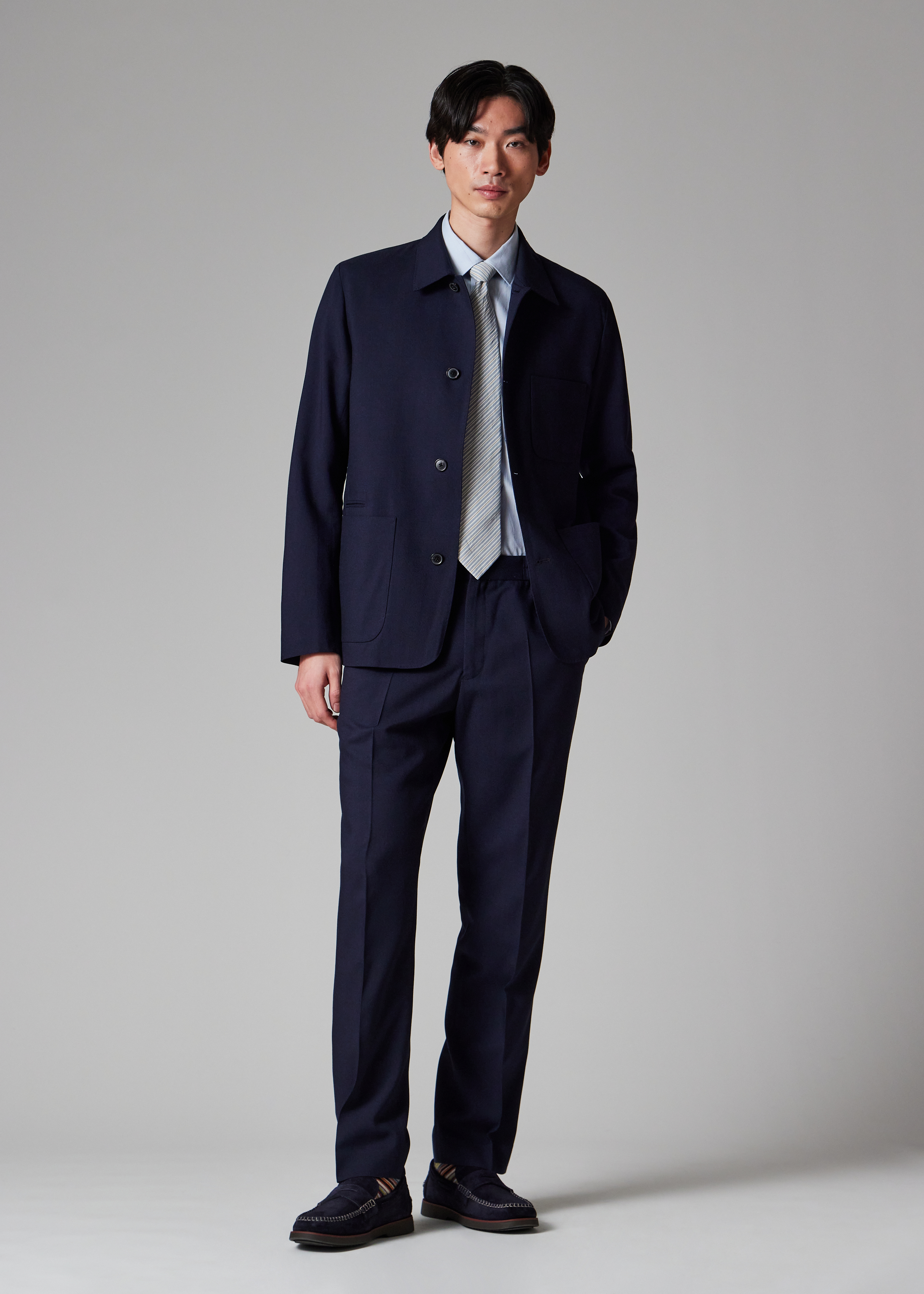 Men's Dark Navy Two-Ply Hopsack Wool Elasticated-Waist Trousers