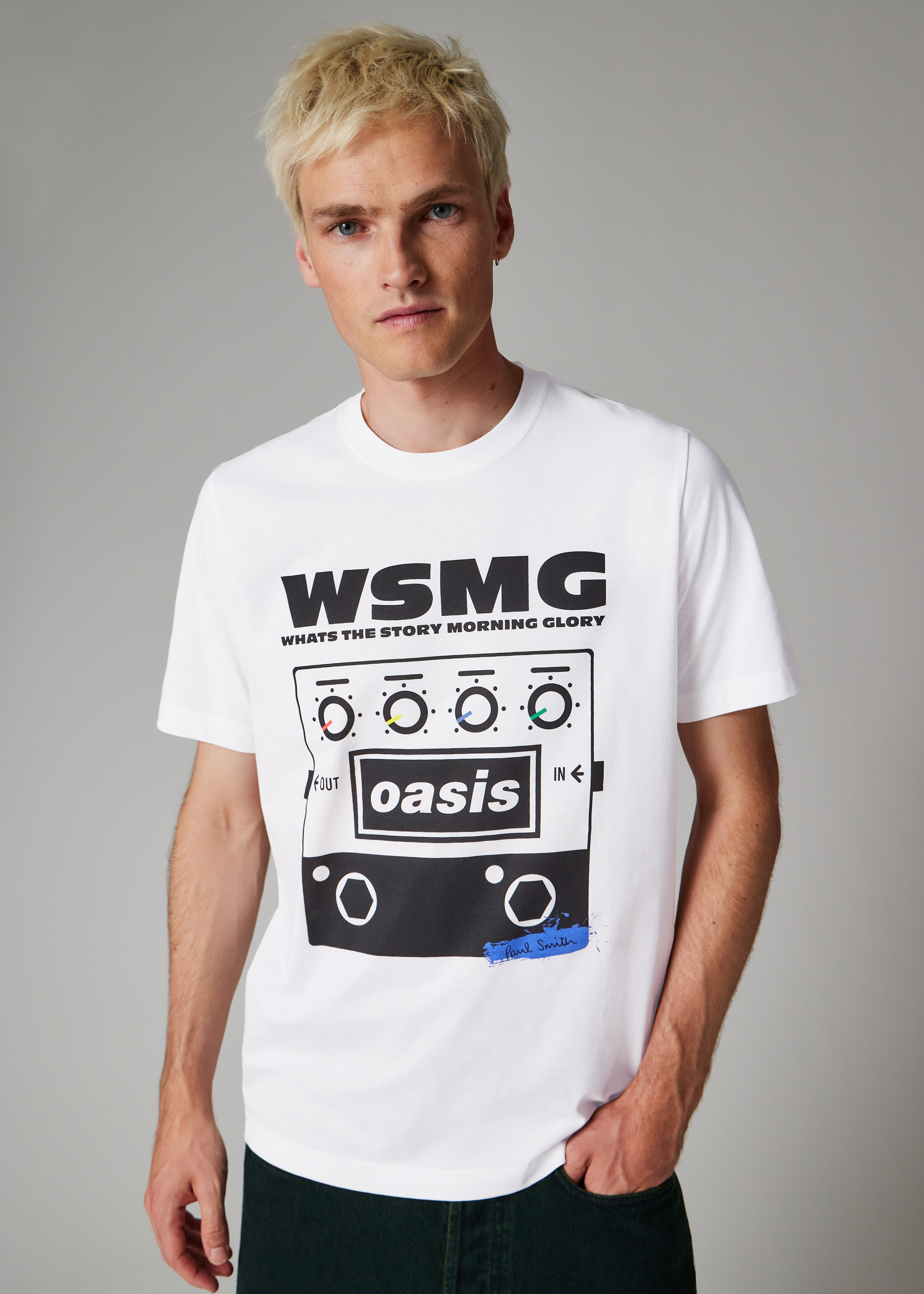 Oasis×Paul SmithホワイトTシャツSサイズ ウィメンズ Paul Smith × Oasis シグネチャーストライプロゴ Tシャツ