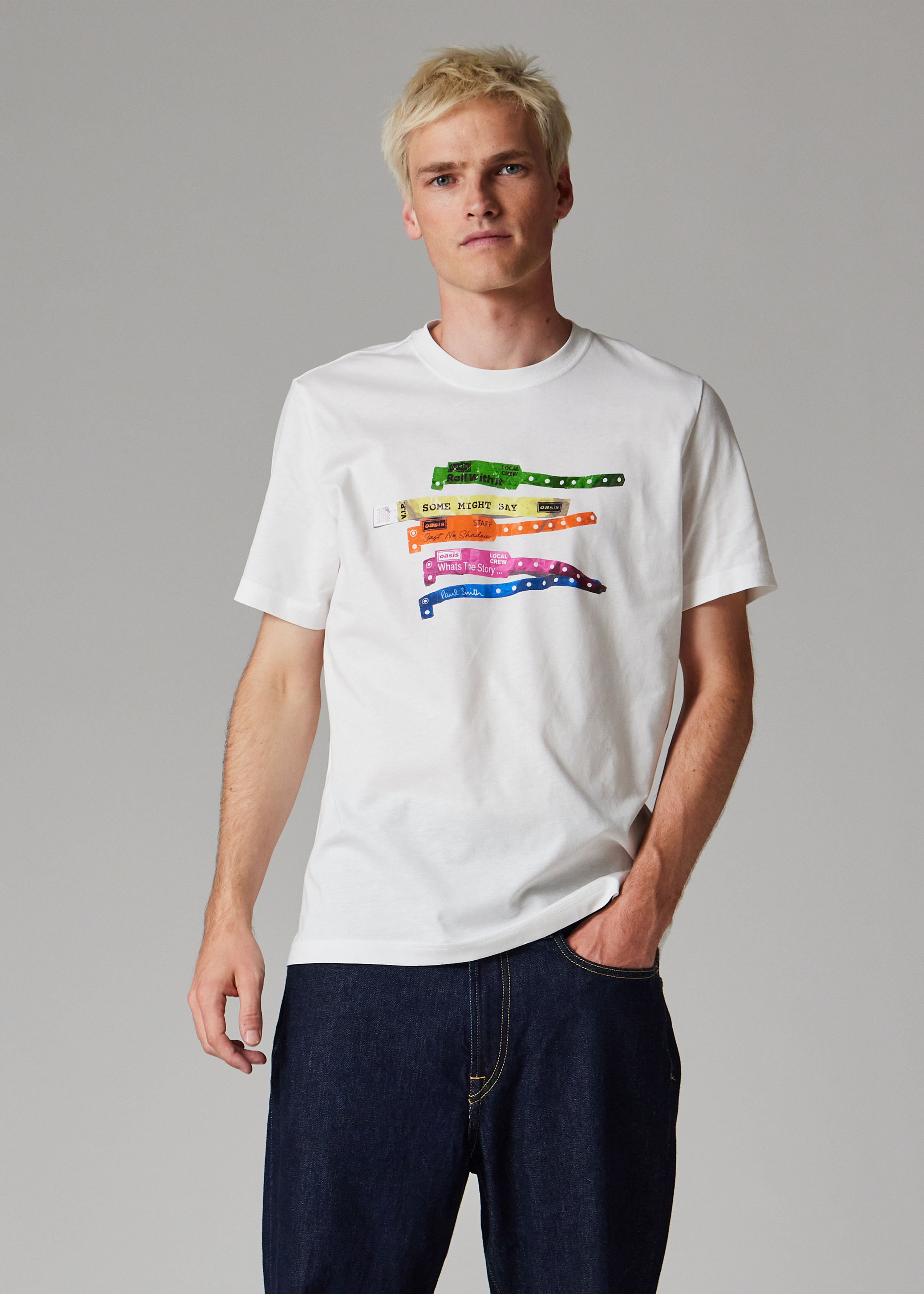 Paul Smith x Oasis - White 'Signature Stripe' Logo T-Shirt