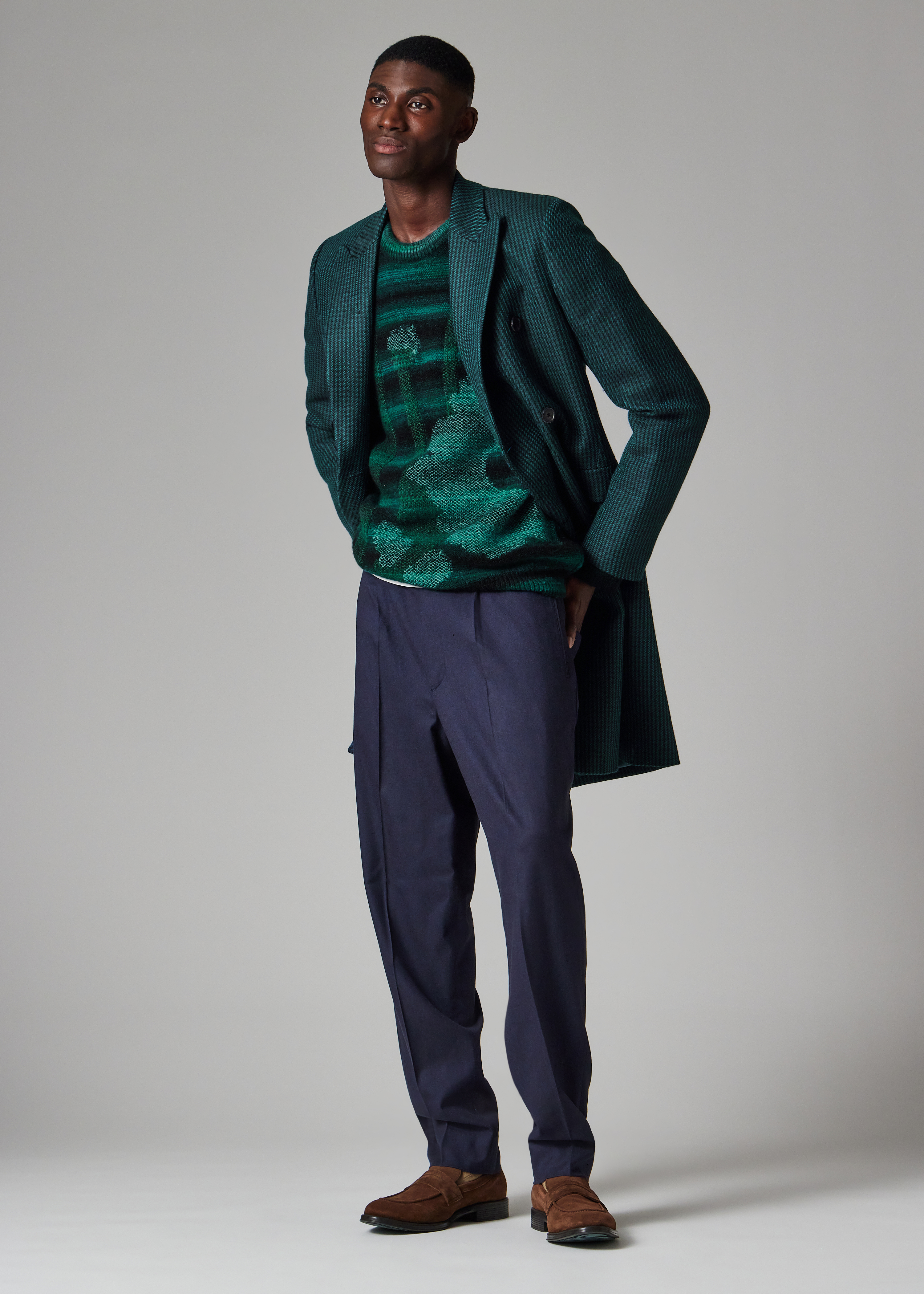 Paul Smith Navy and Teal Houndstooth Wool-Blend Double Breasted