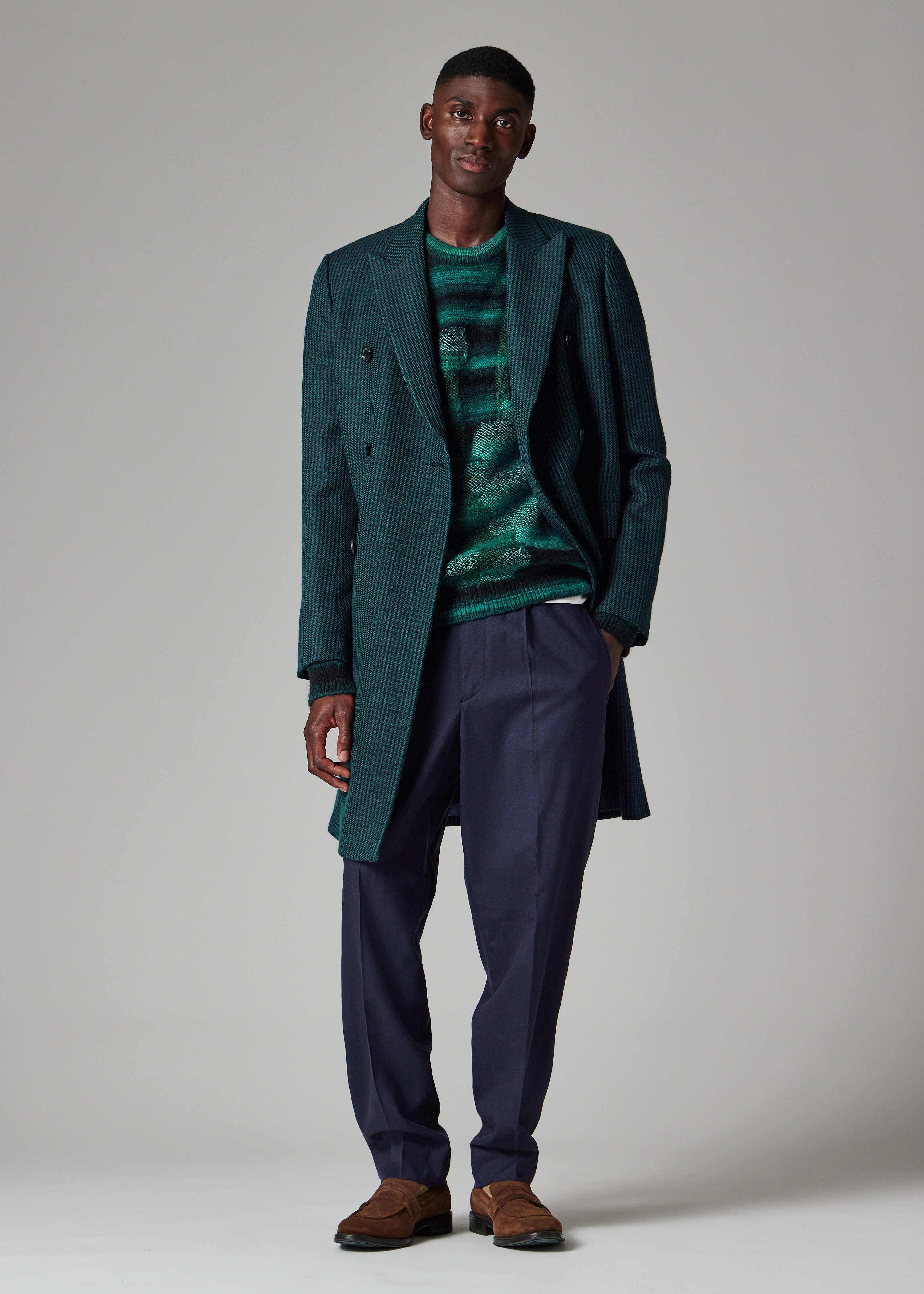 Paul Smith Navy and Teal Houndstooth Wool-Blend Double Breasted