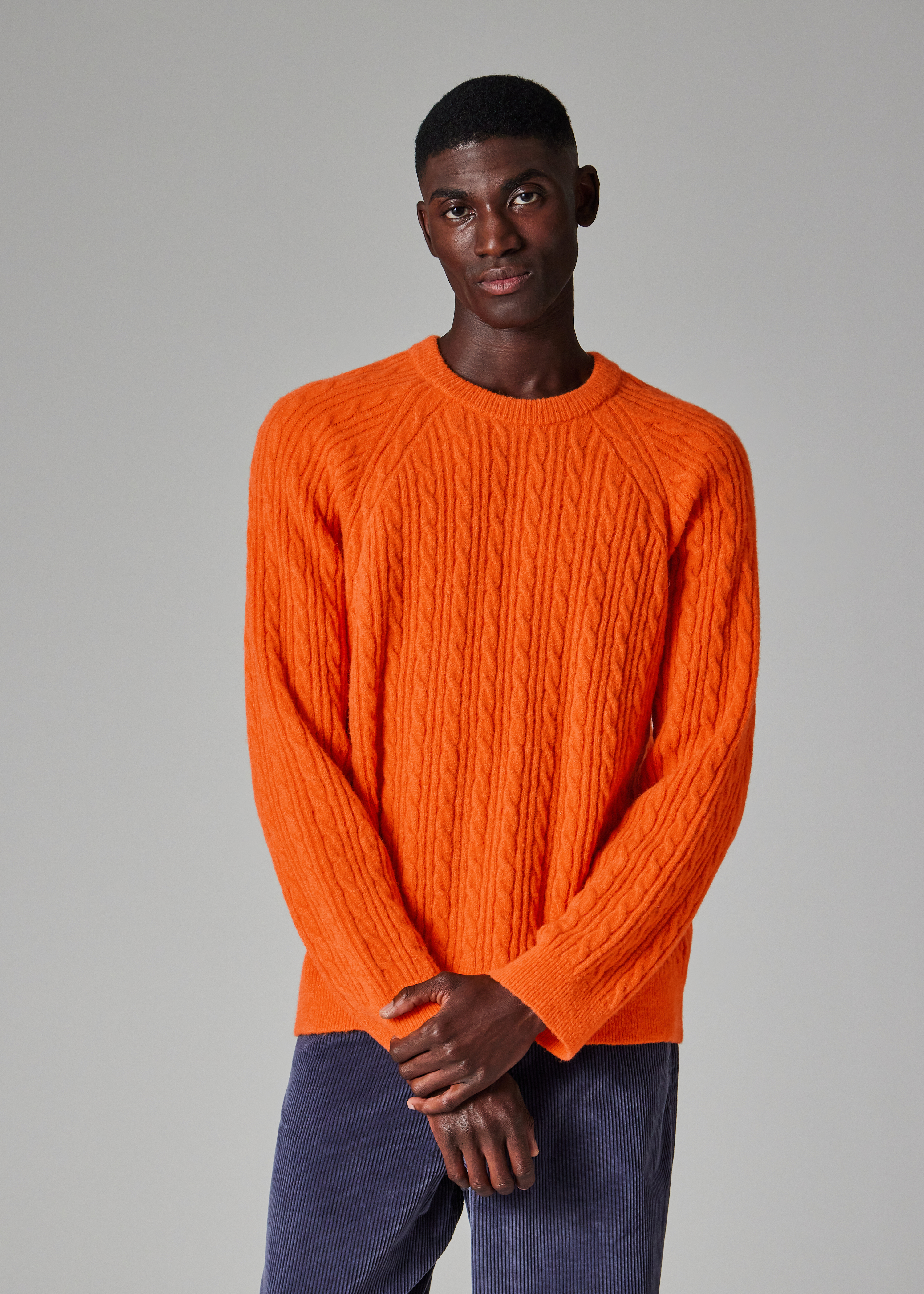 Men's Orange Alpaca-Blend Cable Knit Sweater