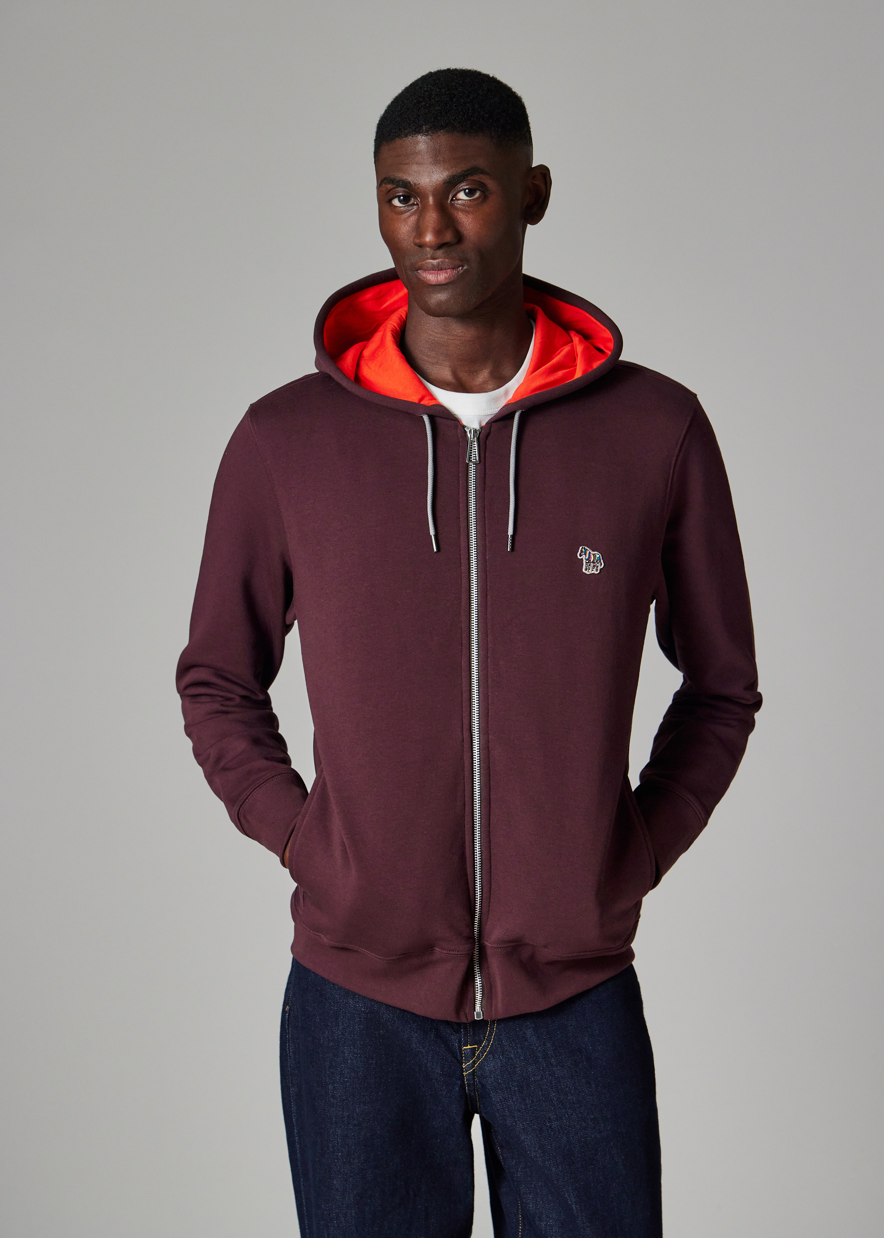 Damson Cotton Zip-Front Zebra Logo Hoodie