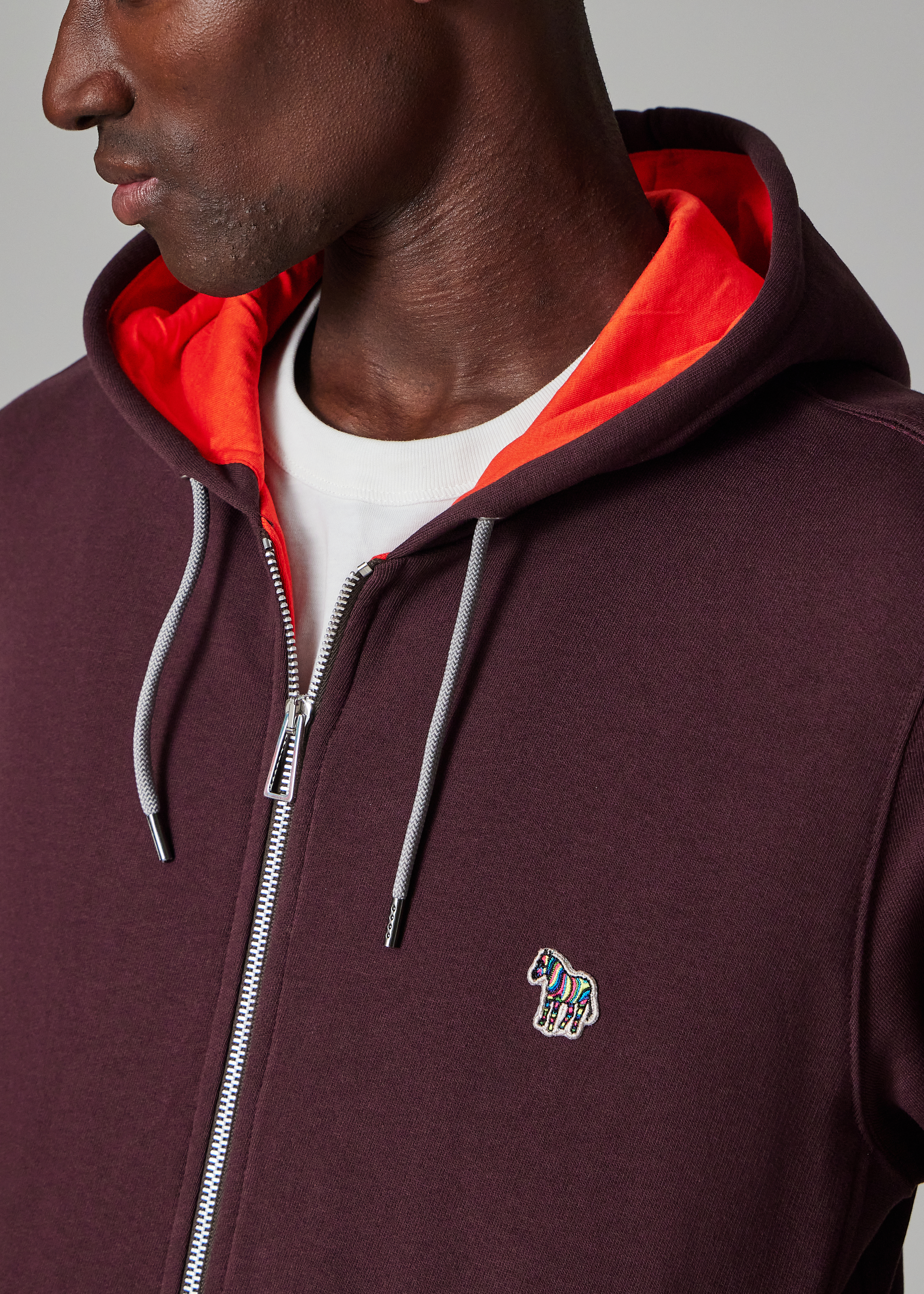 Damson Cotton Zip-Front Zebra Logo Hoodie