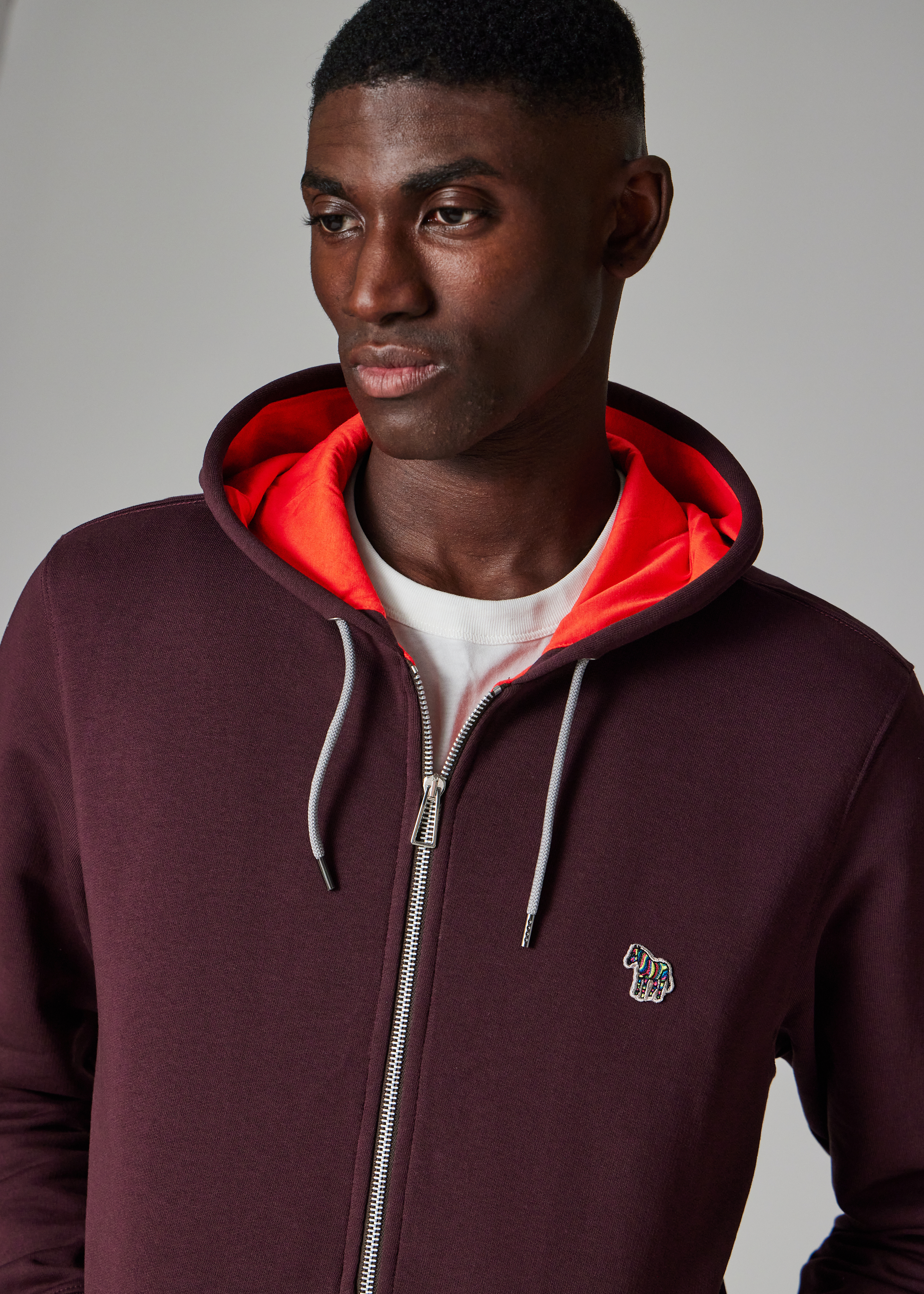 Damson Cotton Zip-Front Zebra Logo Hoodie