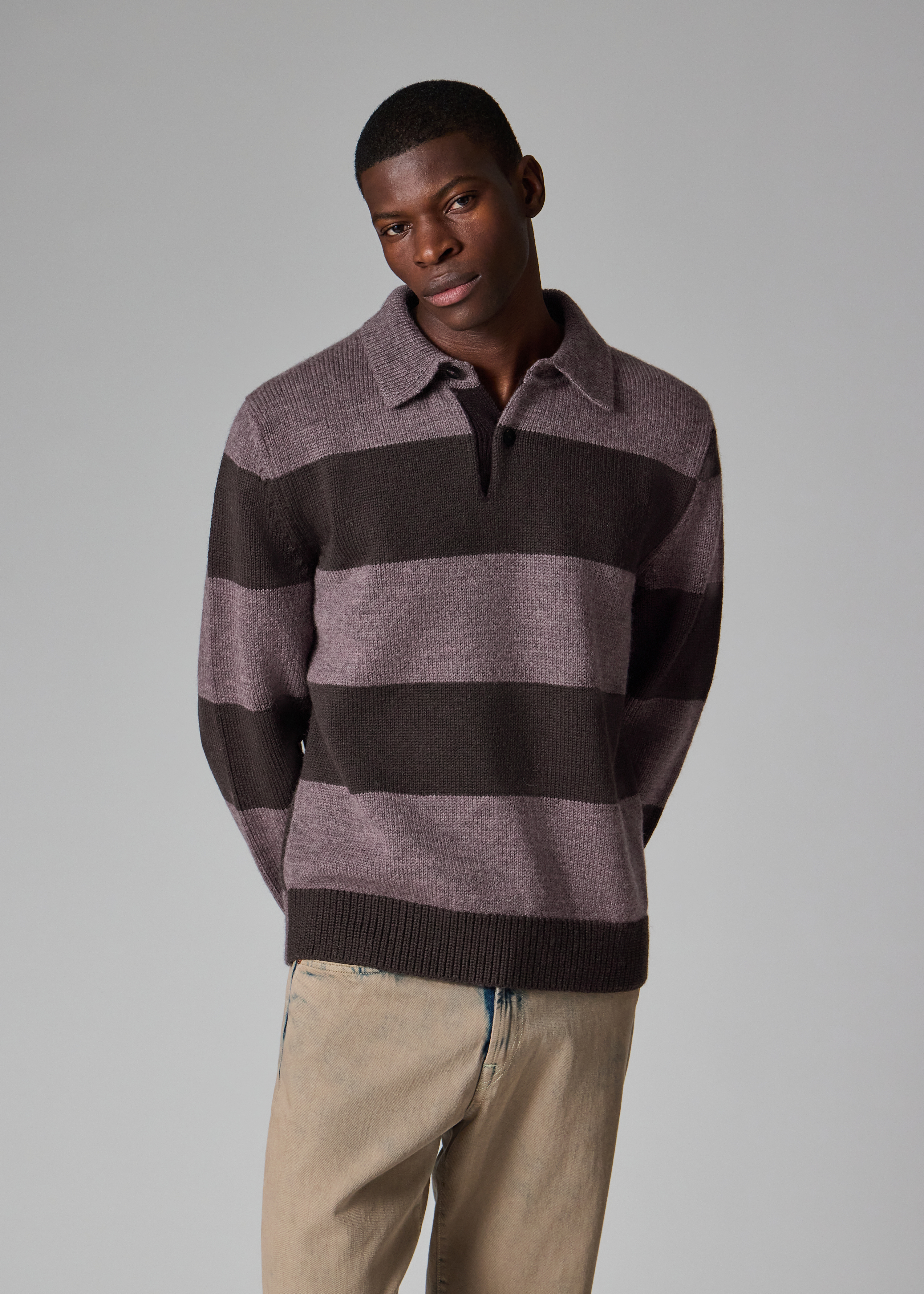 Paul Smith Mauve Block Stripe Knitted Polo Sweater | King's Cross
