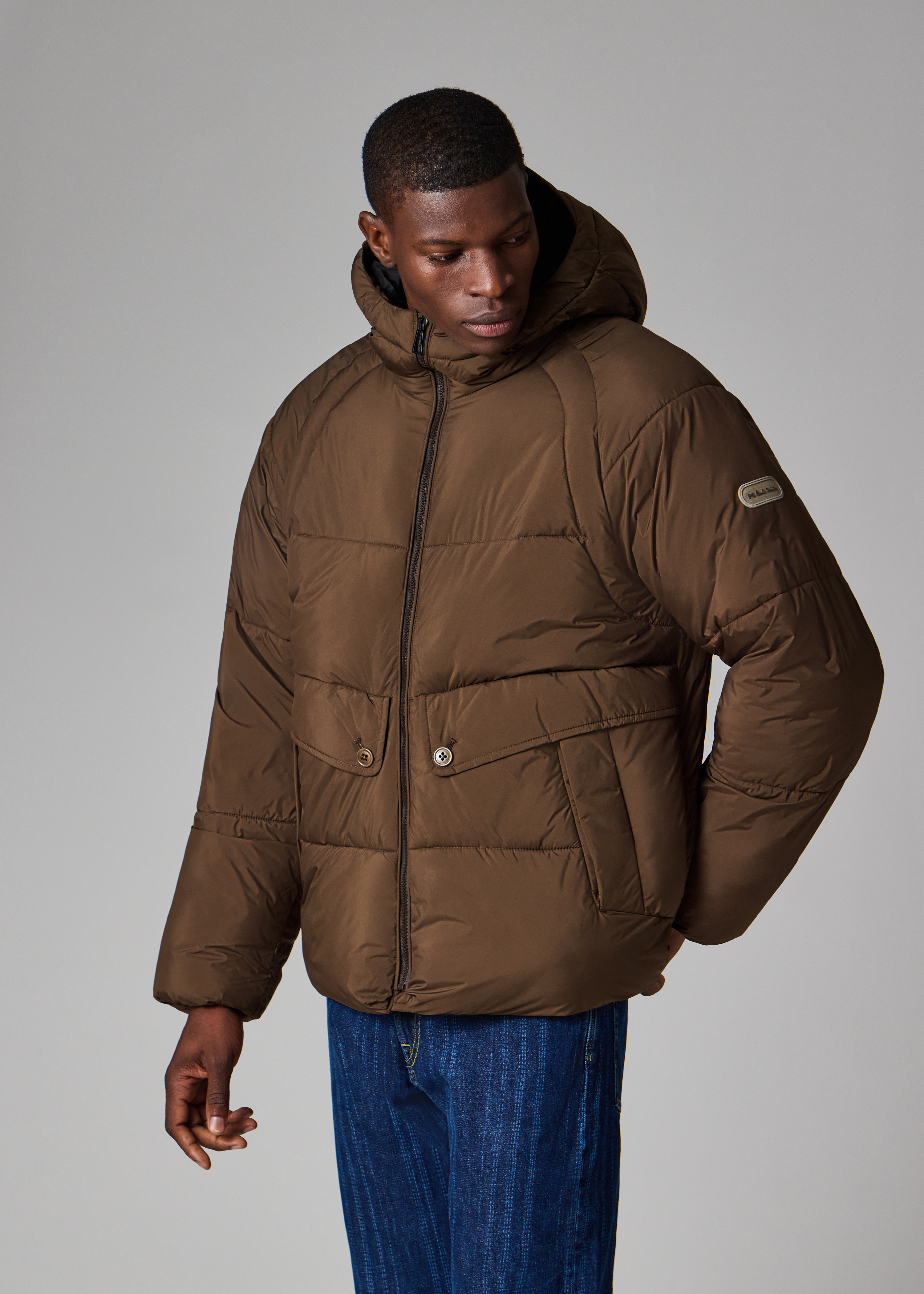 PS Paul Smith Brown Recycled Polyester Hooded Puffer Jacket