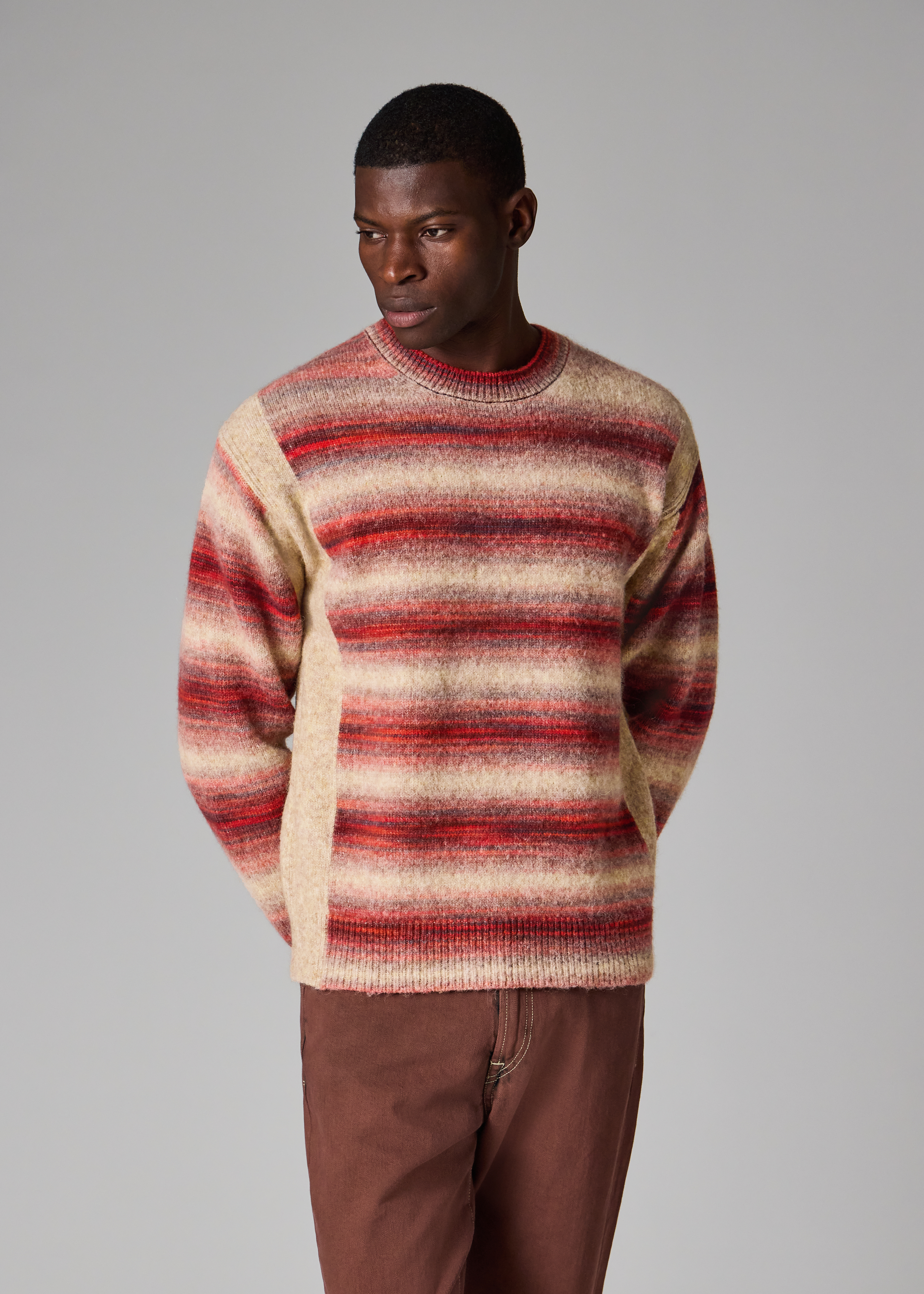 Men's Red Wool and Alpaca-Blend Ombre Stripe Sweater
