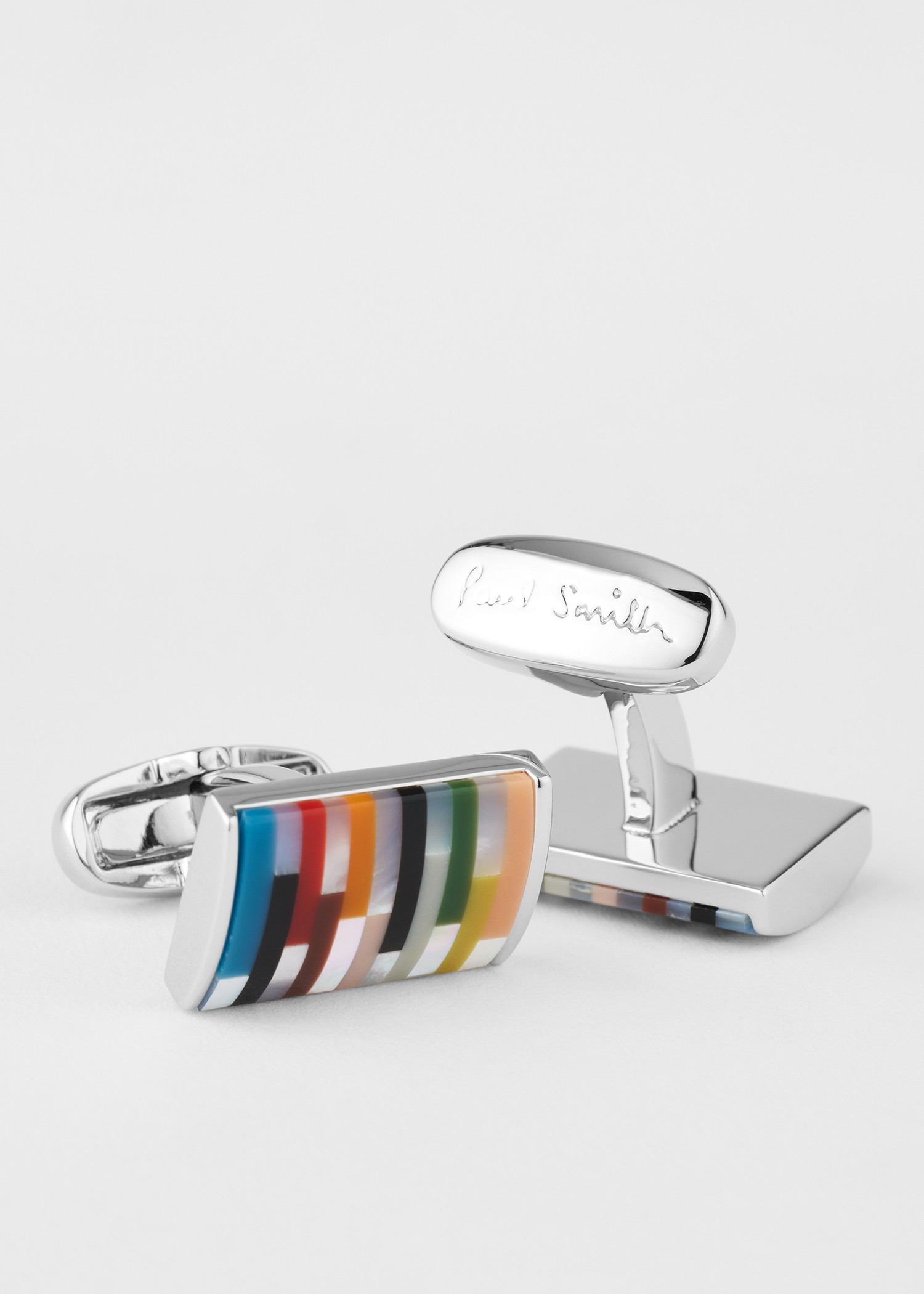 Men's Silver 'Signature Stripe' Curve Cufflinks