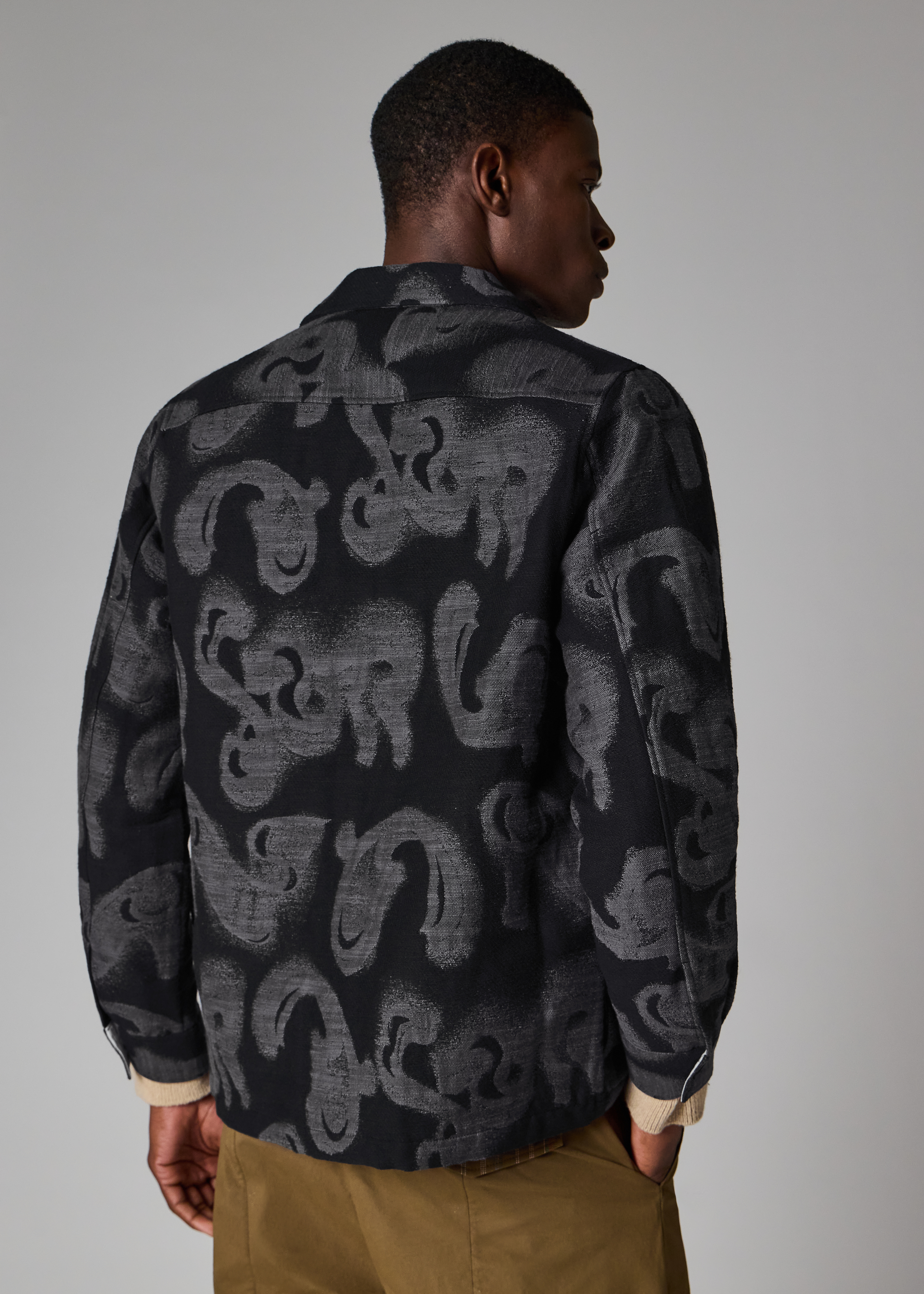 Men's Black 'Waltzer' Jacquard Cotton-Blend Shirt Jacket