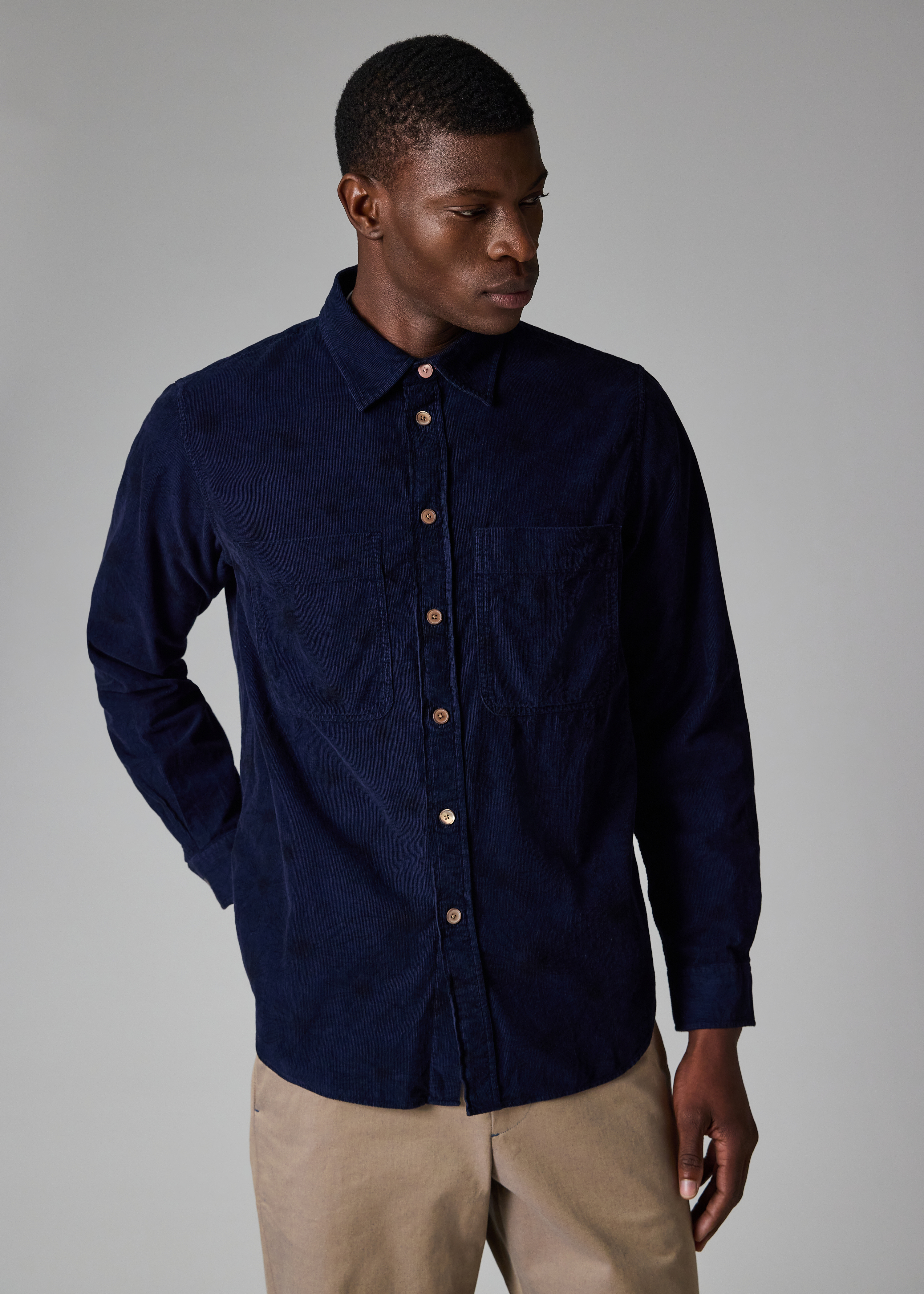 Men's Navy Floral Overdye Print Corduroy Shirt