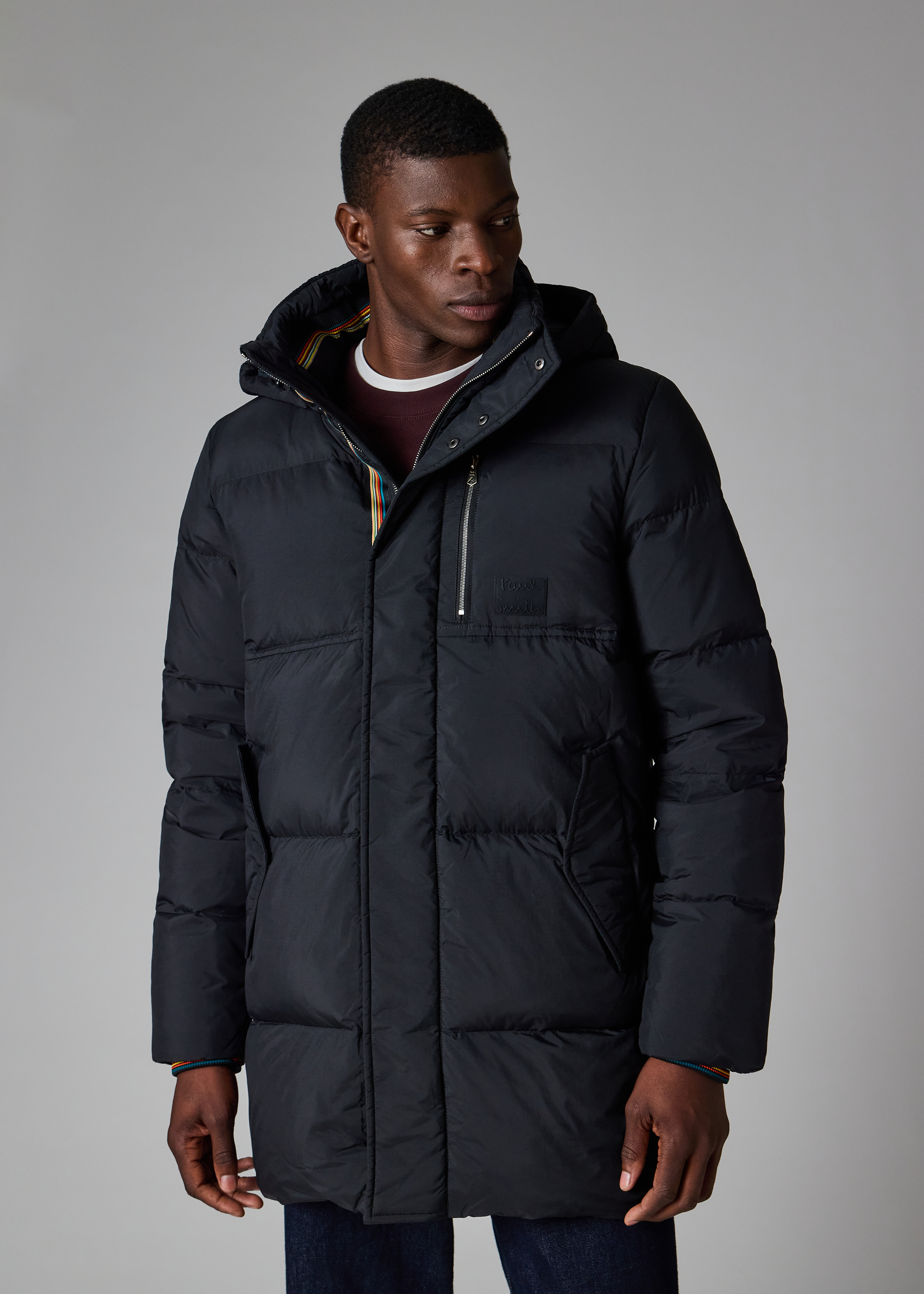 Men's Black Water Repellent Mid-Length Down Coat