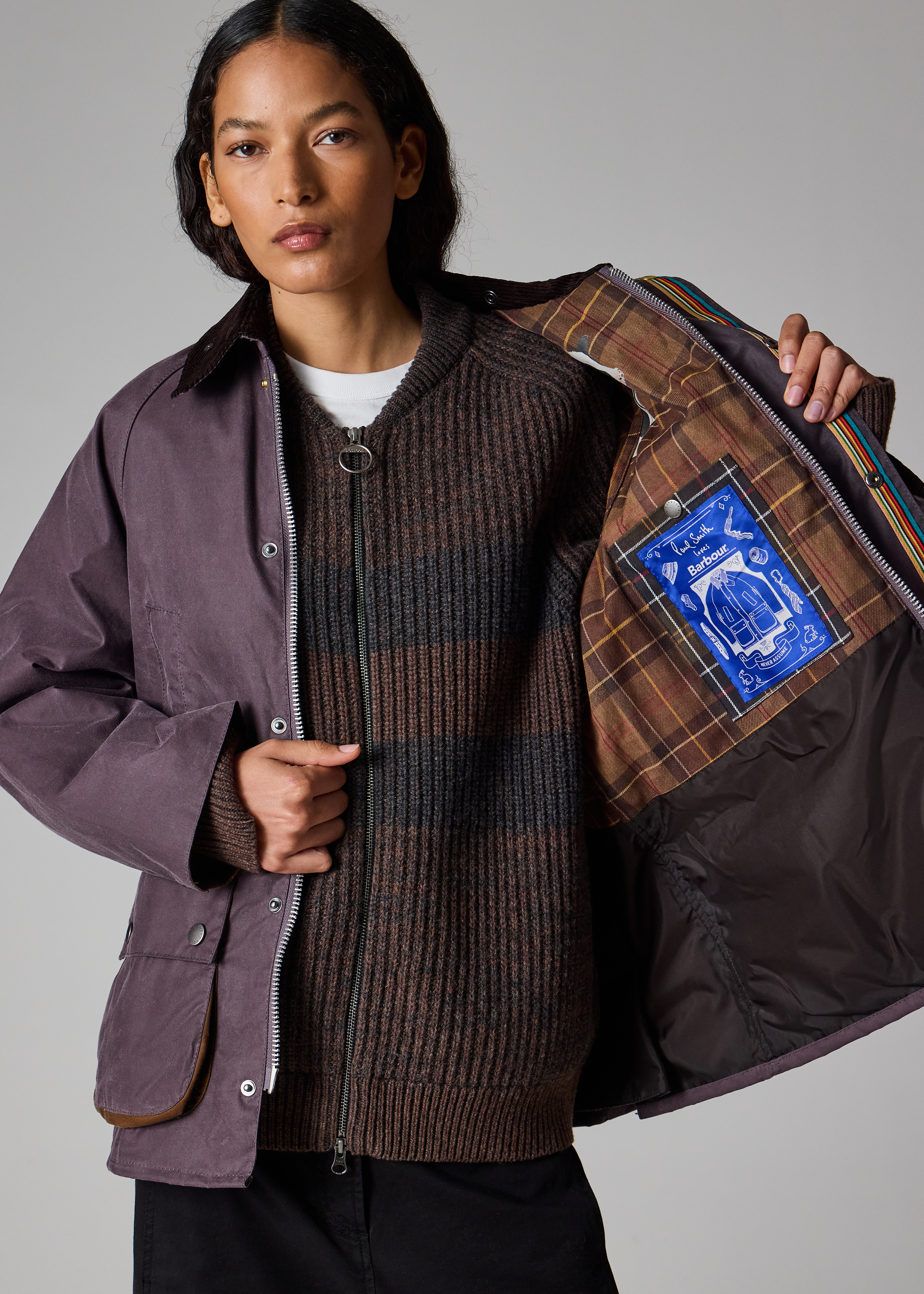 Paul Smith loves Barbour - Grey Lilac Oversized Bedale Wax Jacket