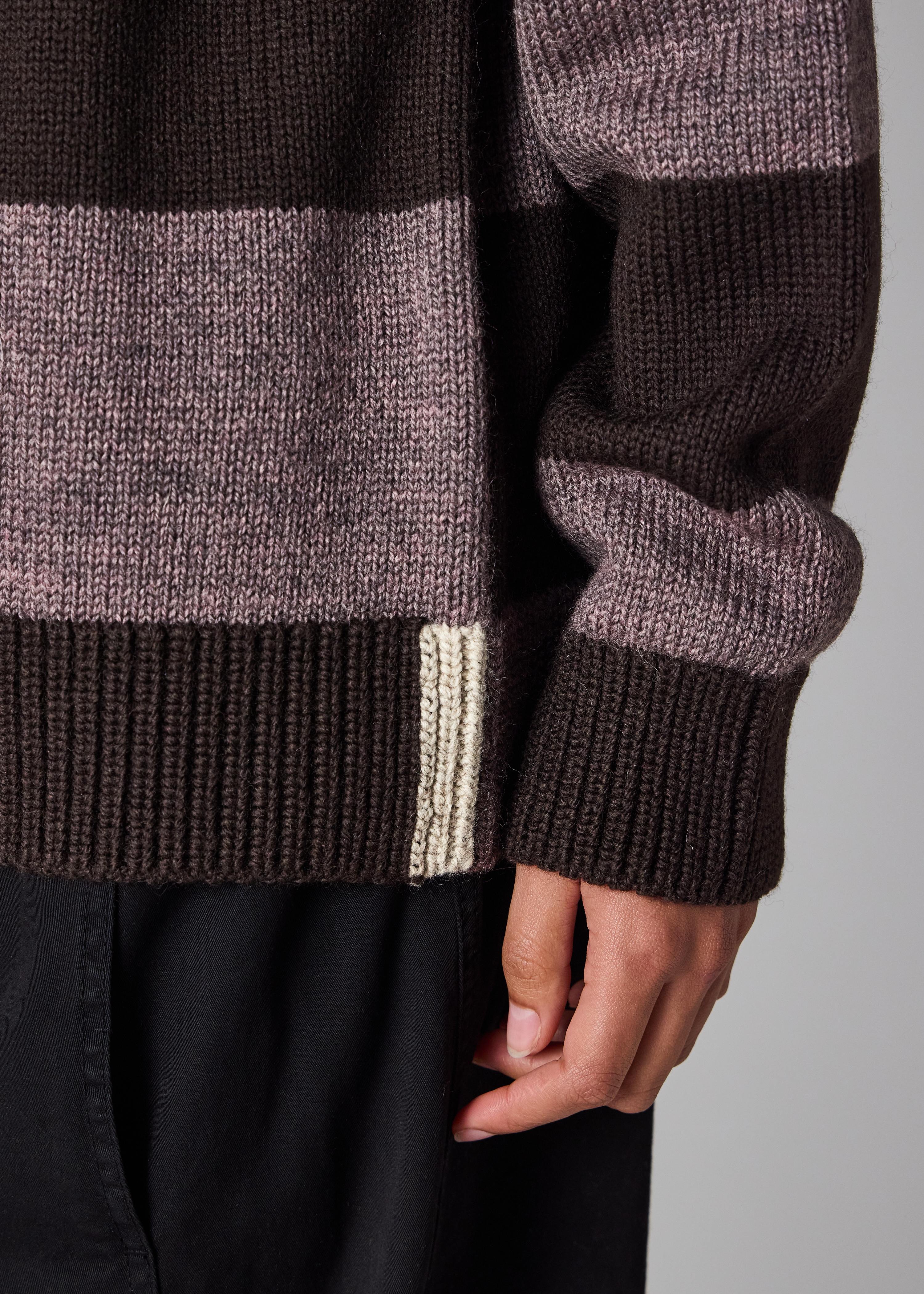 Men's Mauve Block Stripe Knitted Polo Sweater