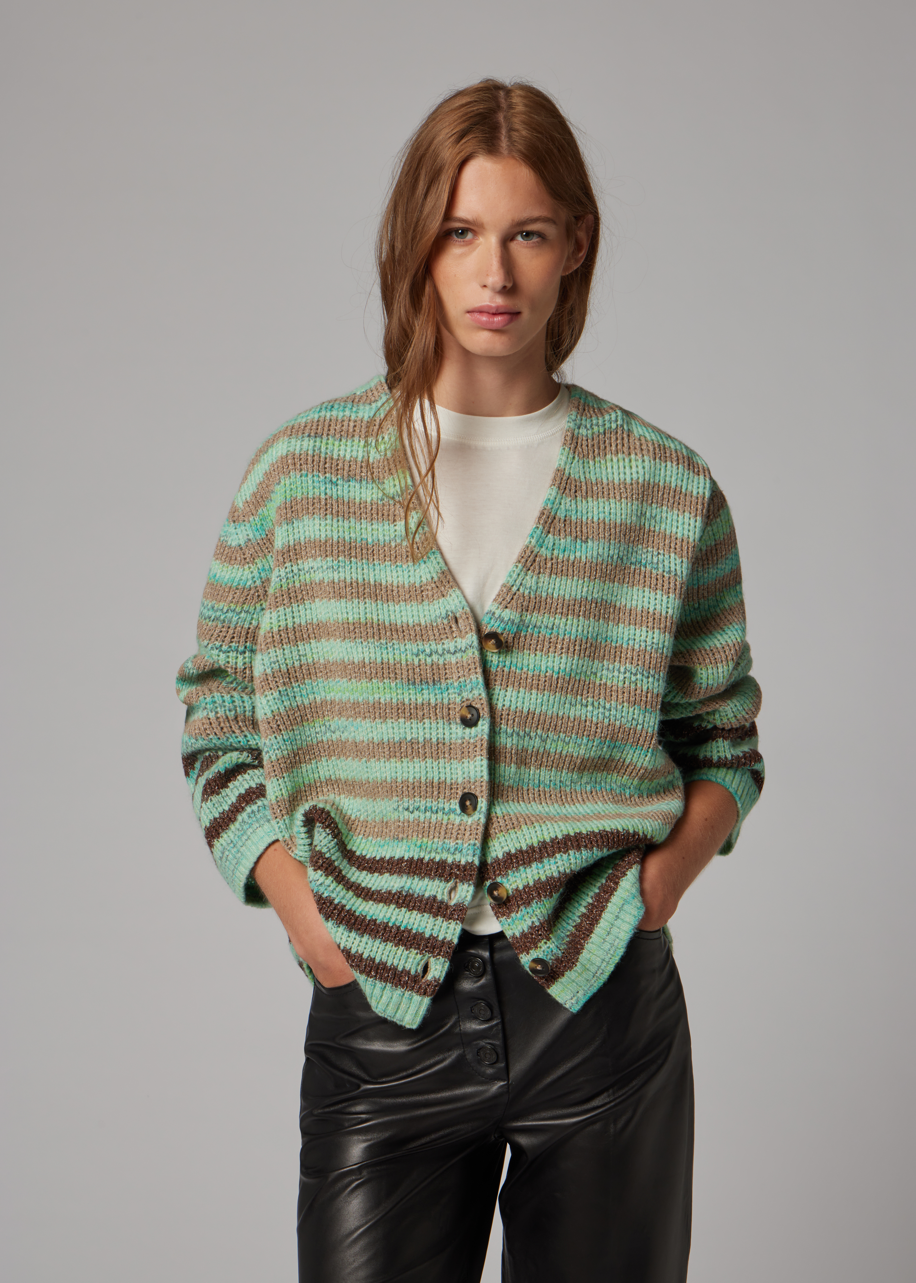 PS Paul Smith Women's Green Stripe Oversized Cardigan | King's Cross