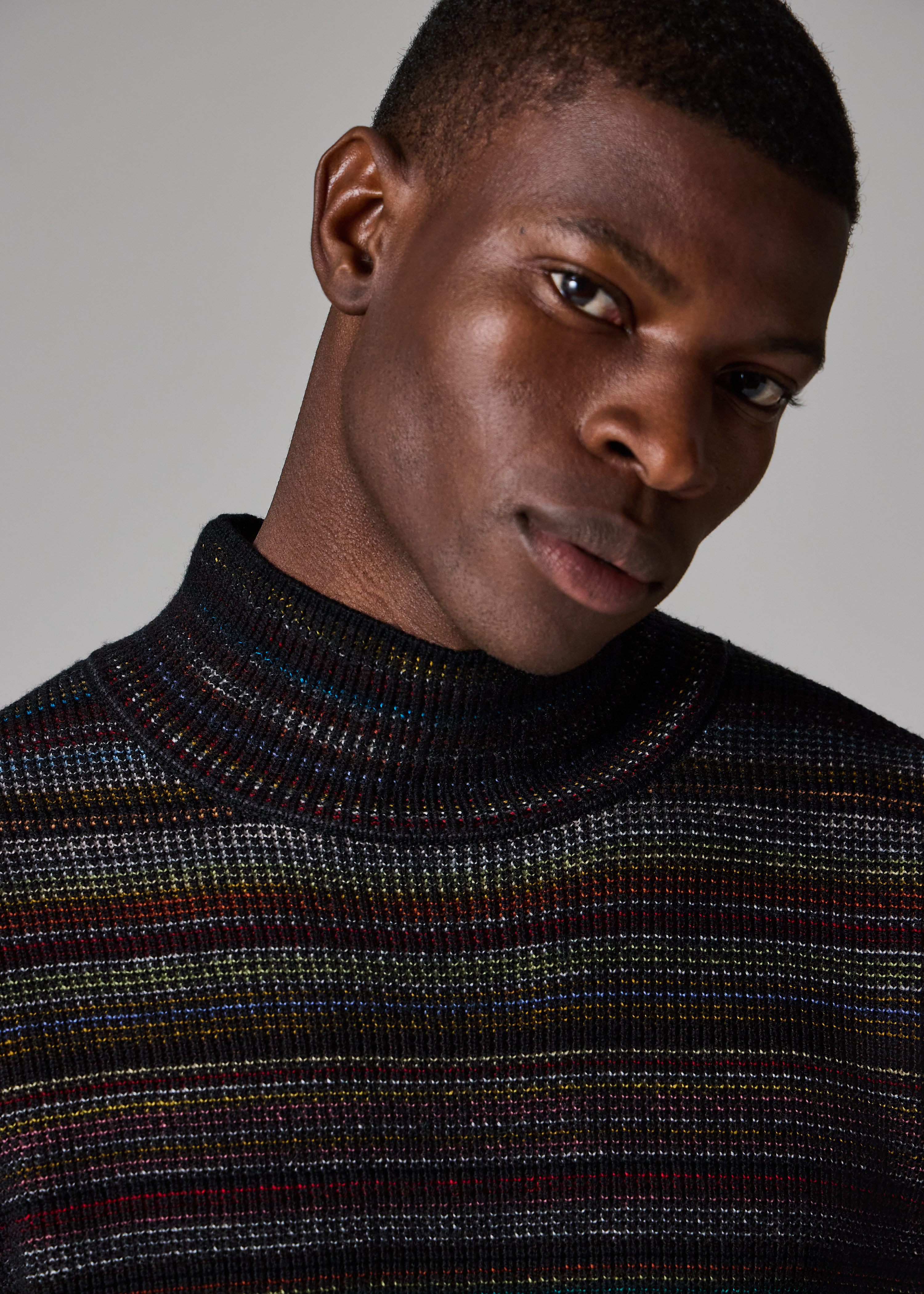 Paul Smith Black 'Signature Stripe' Merino Wool Waffle Roll Neck