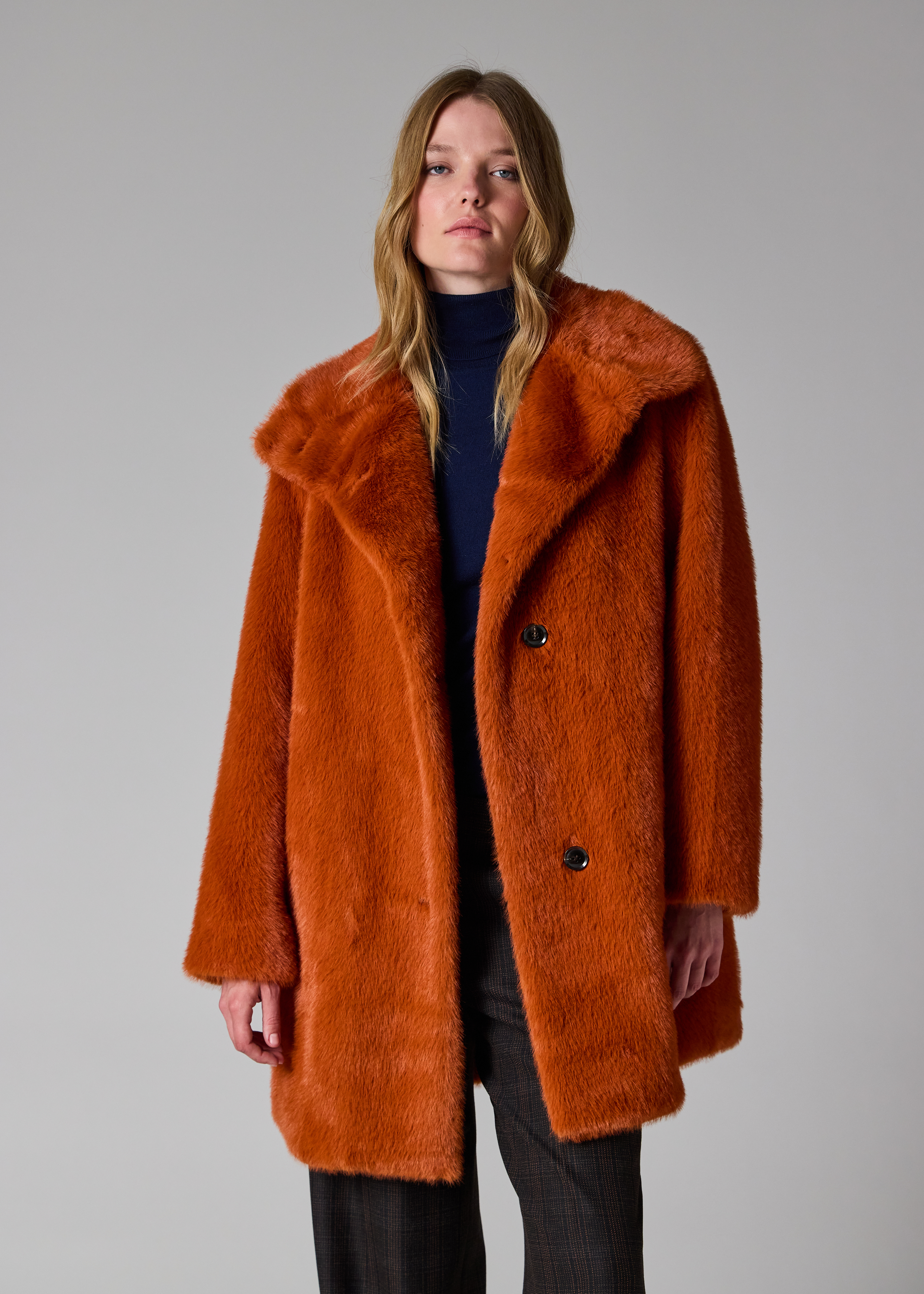 Women's Rust Orange Faux Fur Coat