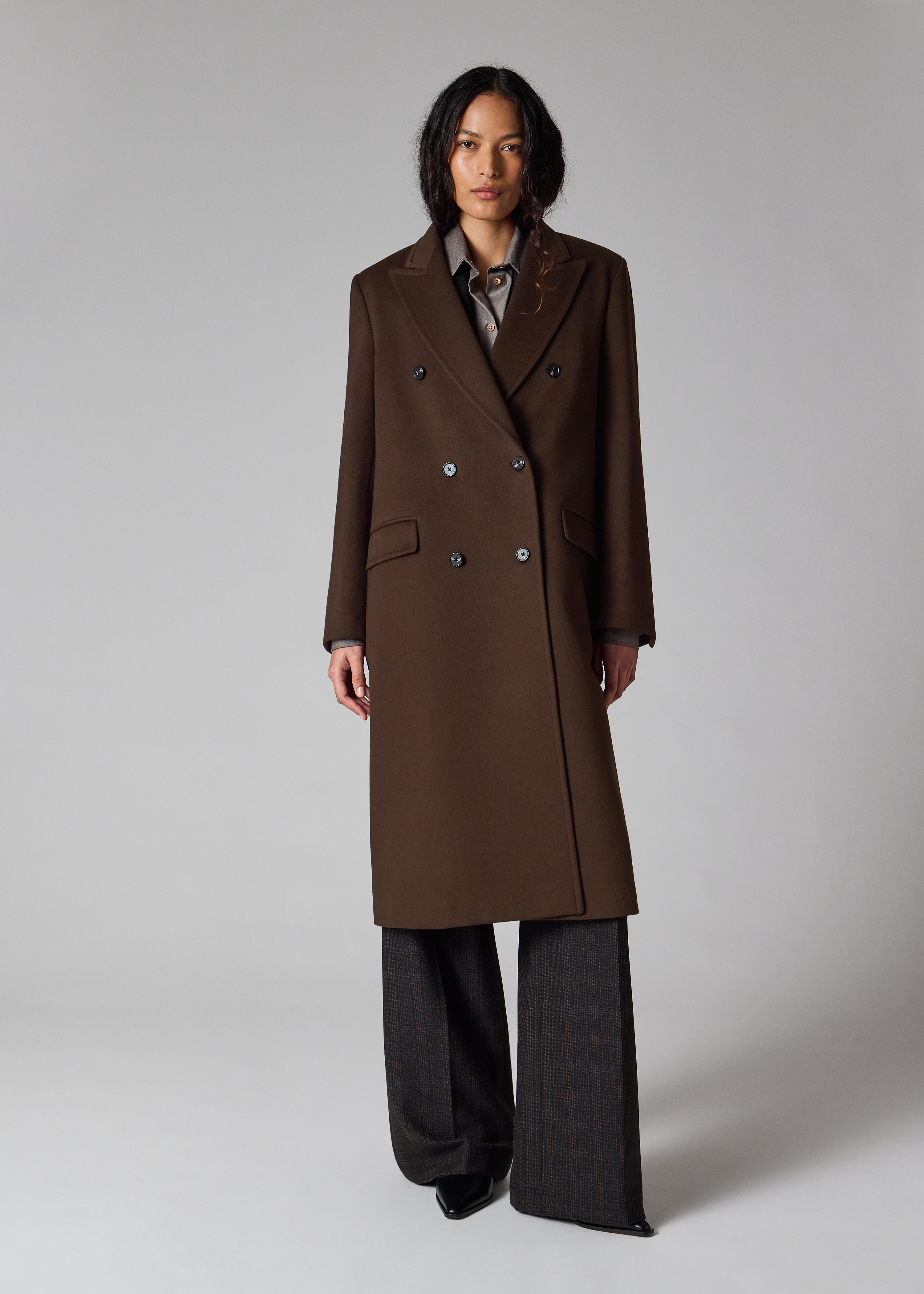 Women's Brown Double Breasted Wool-Cashmere Coat