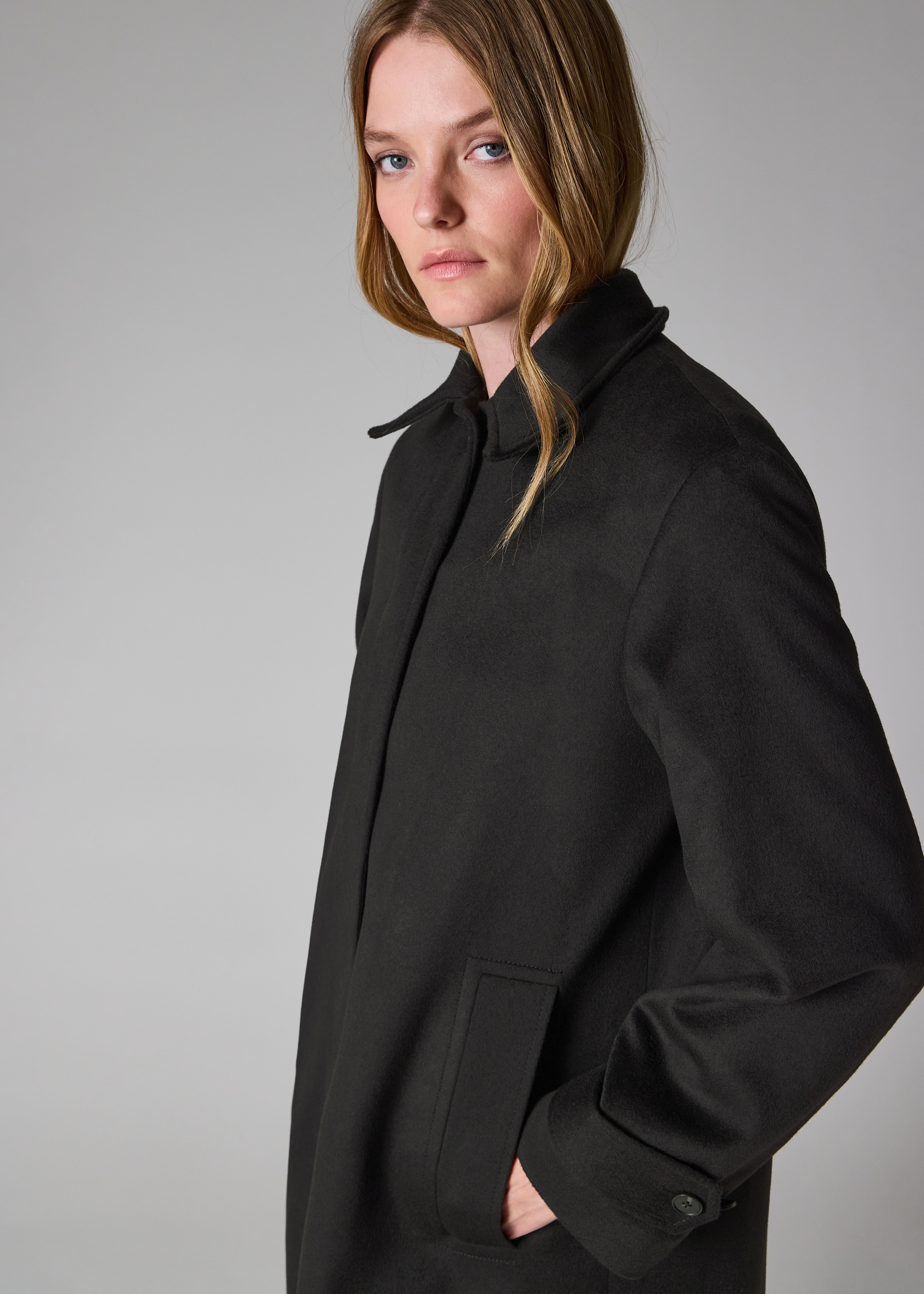Women's Navy Wool-Cashmere Blend Back-Button Coat