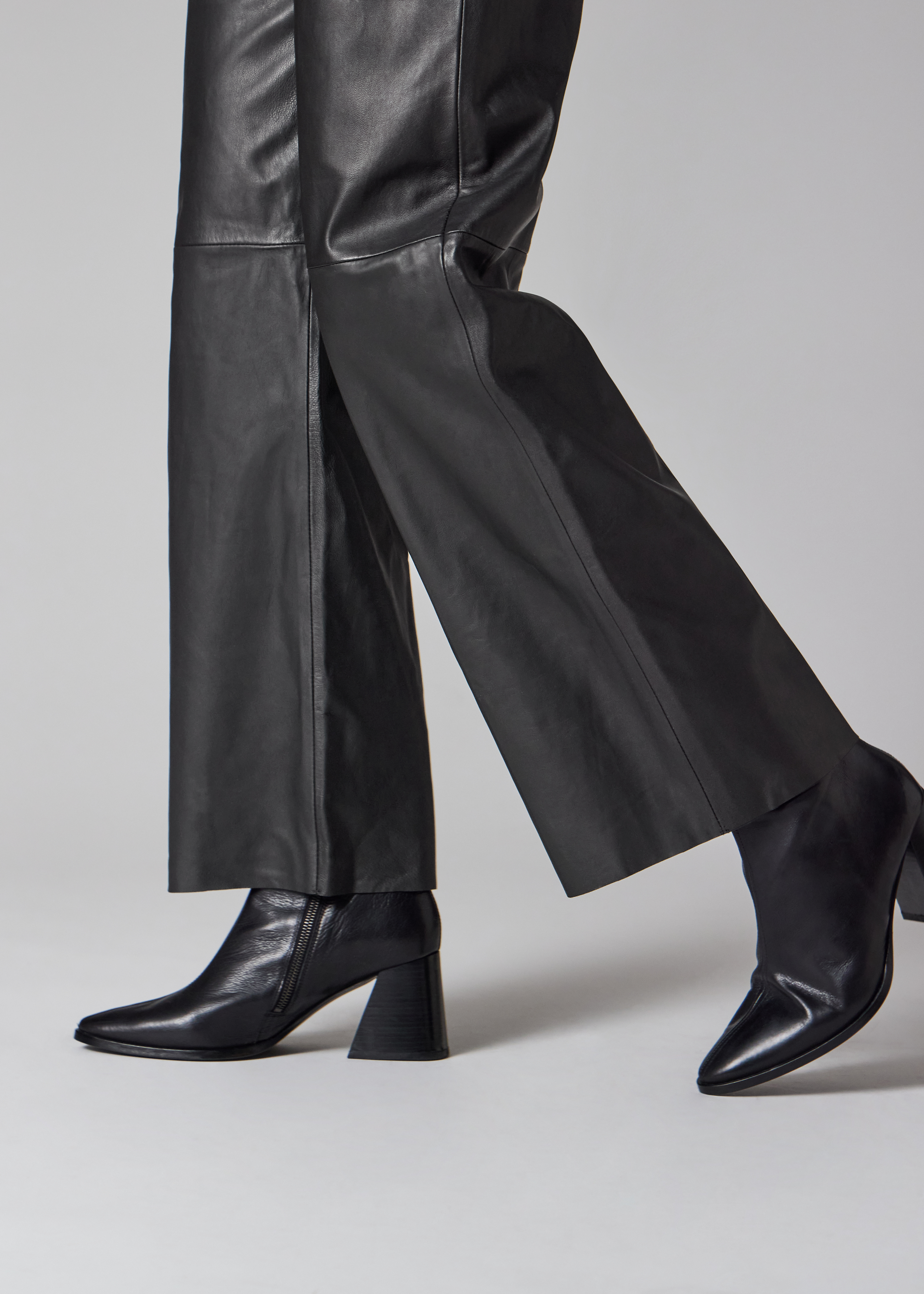 Women's Black Leather Straight-Leg Trousers