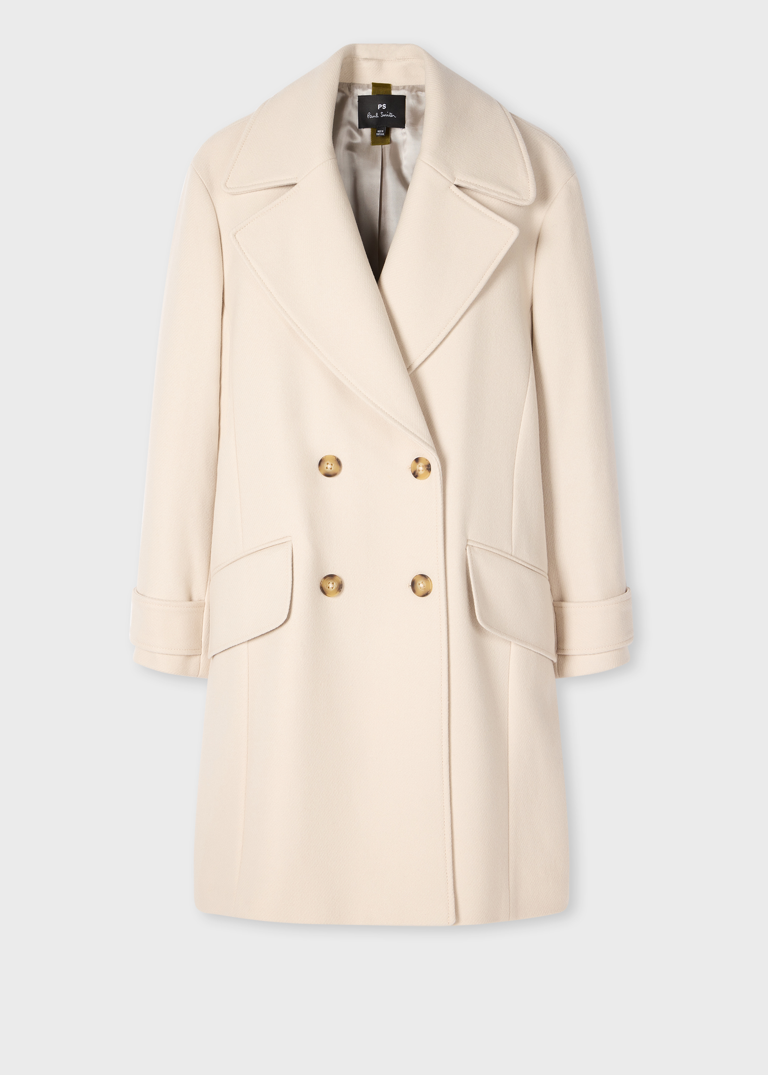 Women's Cream Double-Breasted Wool-Cashmere Coat