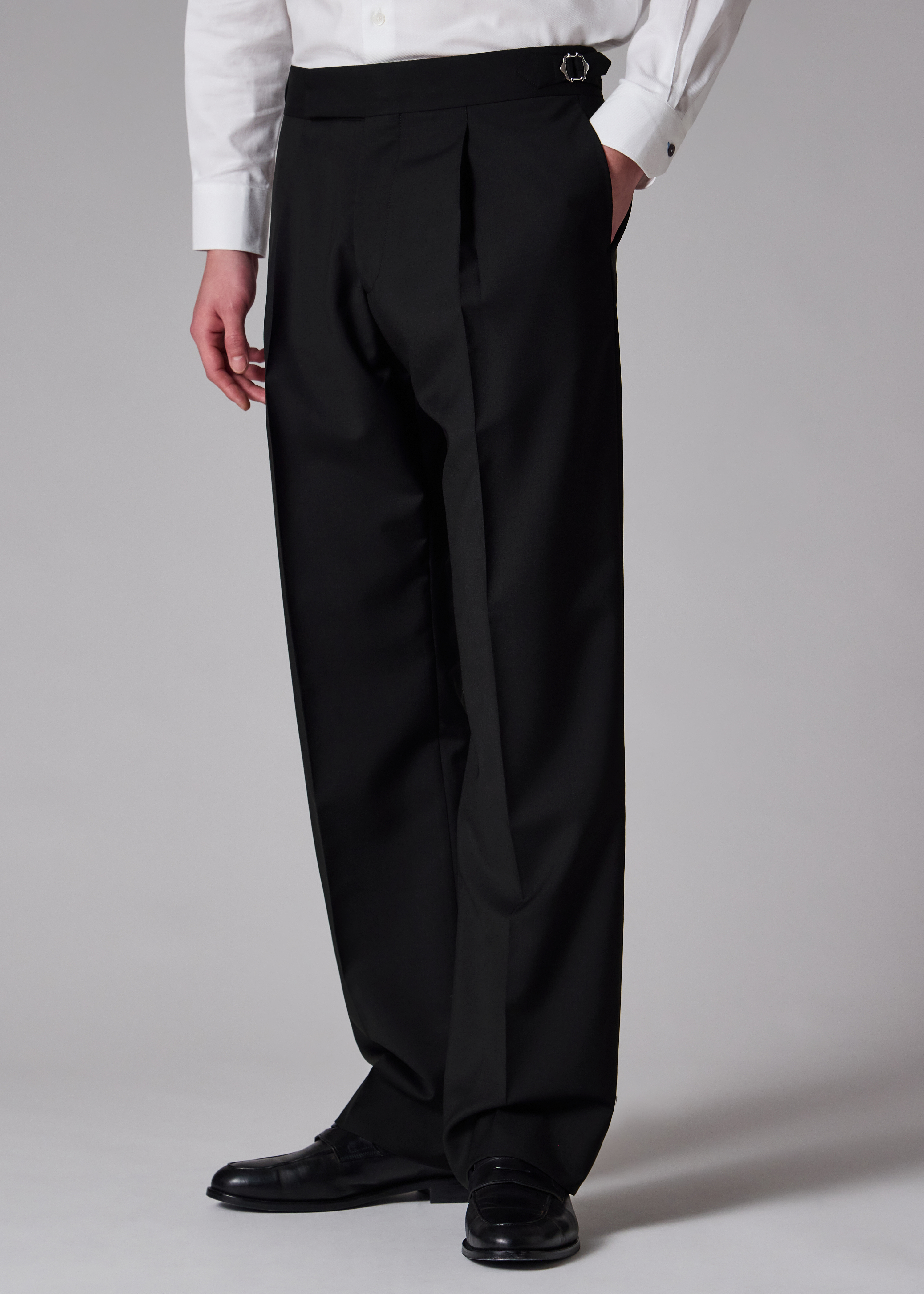 Black Single-Pleat Wool-Mohair Evening Trousers primary image