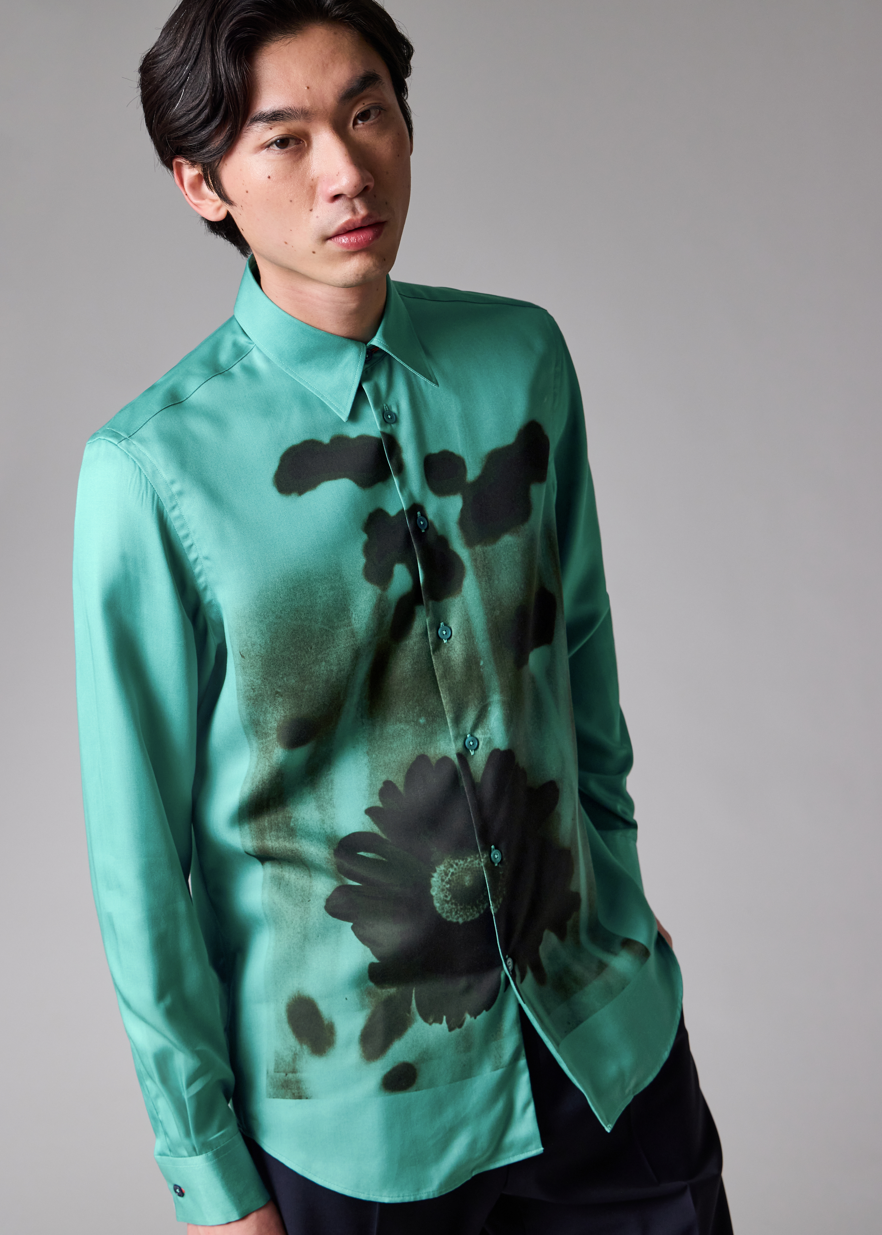 Paul Smith Turquoise 'Field Flowers' Print Lyocell Shirt | King's