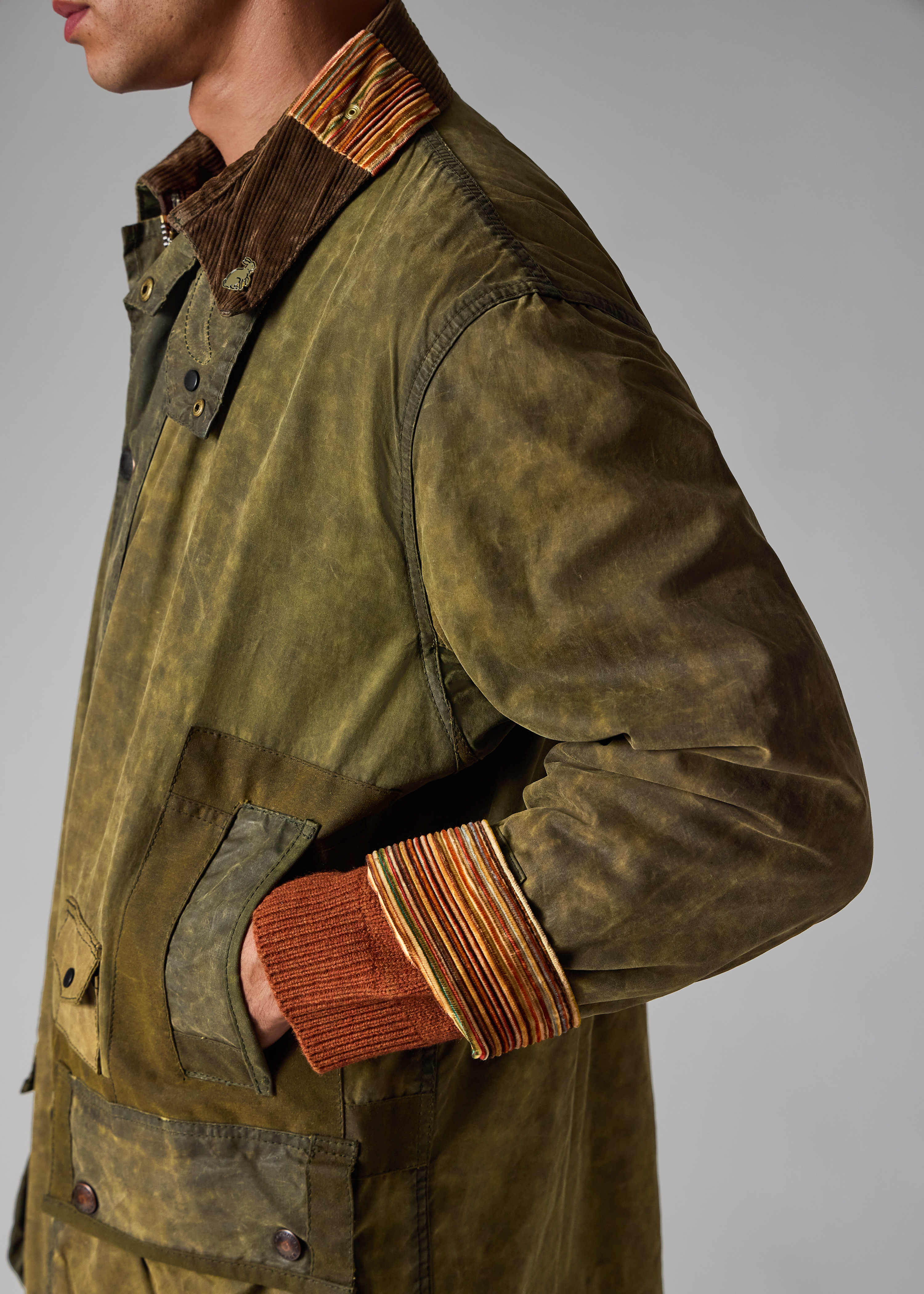 Paul Smith Loves Barbour - Re-Loved Green Border Waxed Jacket thumbnail 9