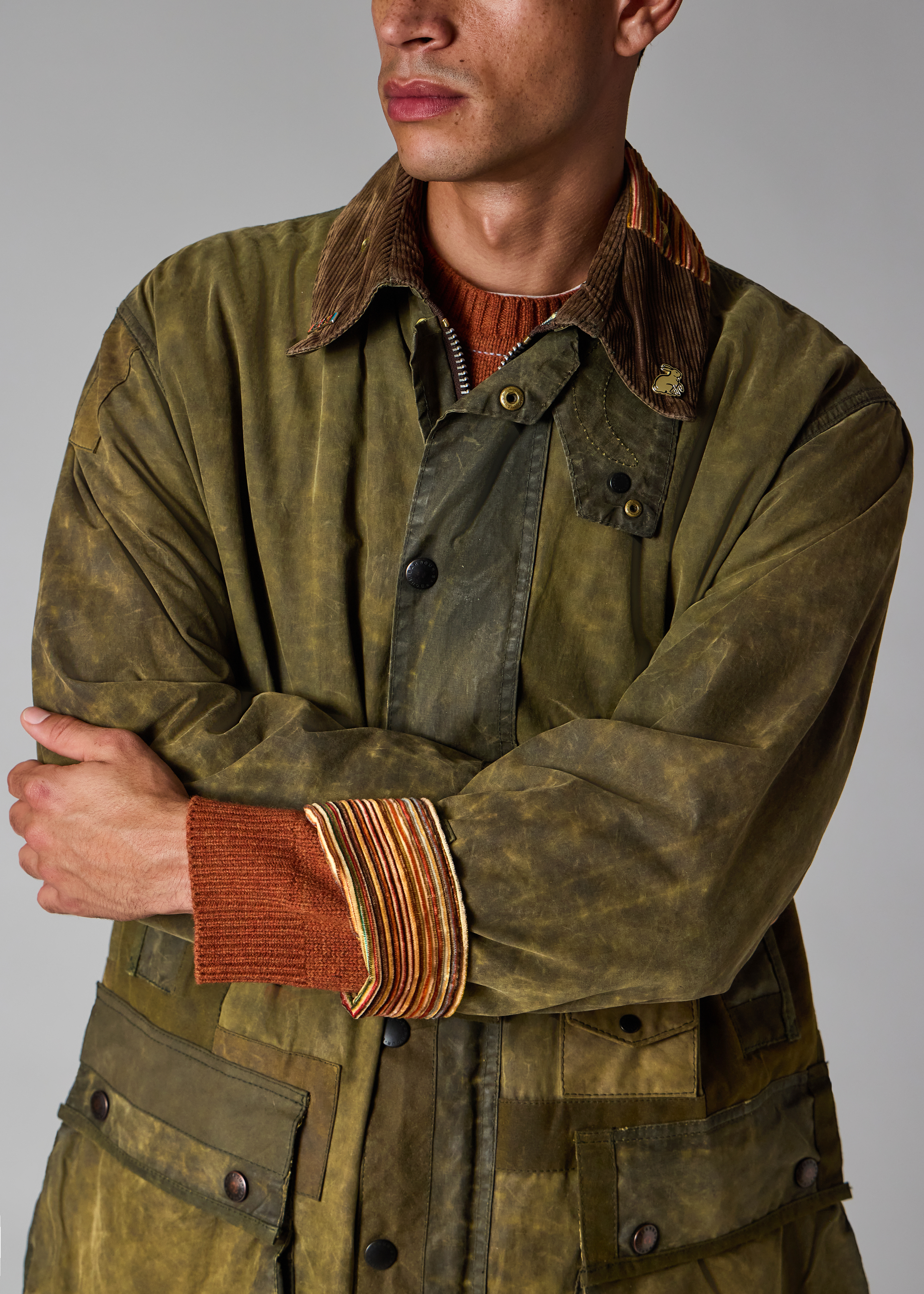 Paul Smith Loves Barbour - Re-Loved Green Border Waxed Jacket thumbnail 3