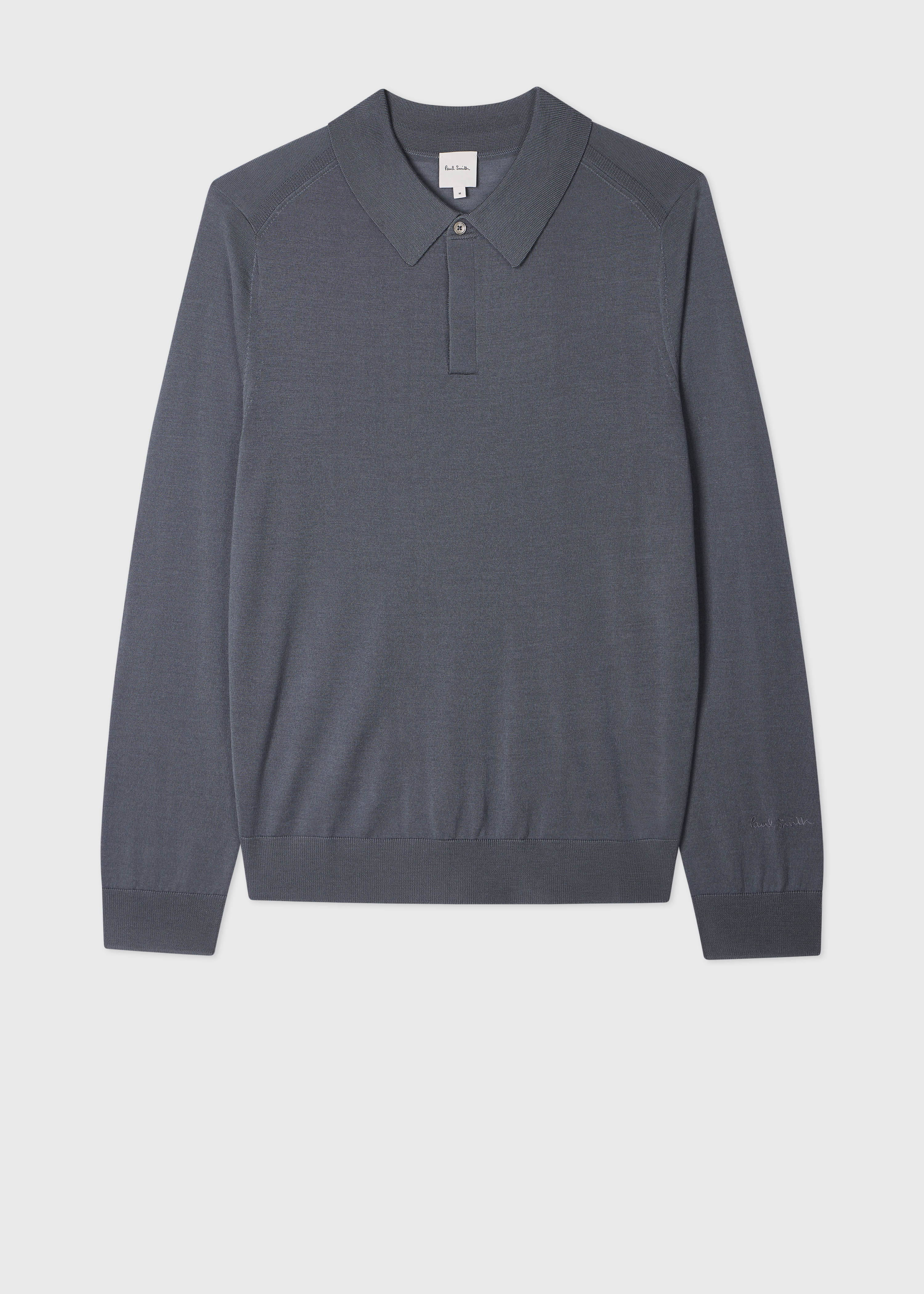 Men's Steel Blue Merino Wool Knitted Long-Sleeve Polo Shirt