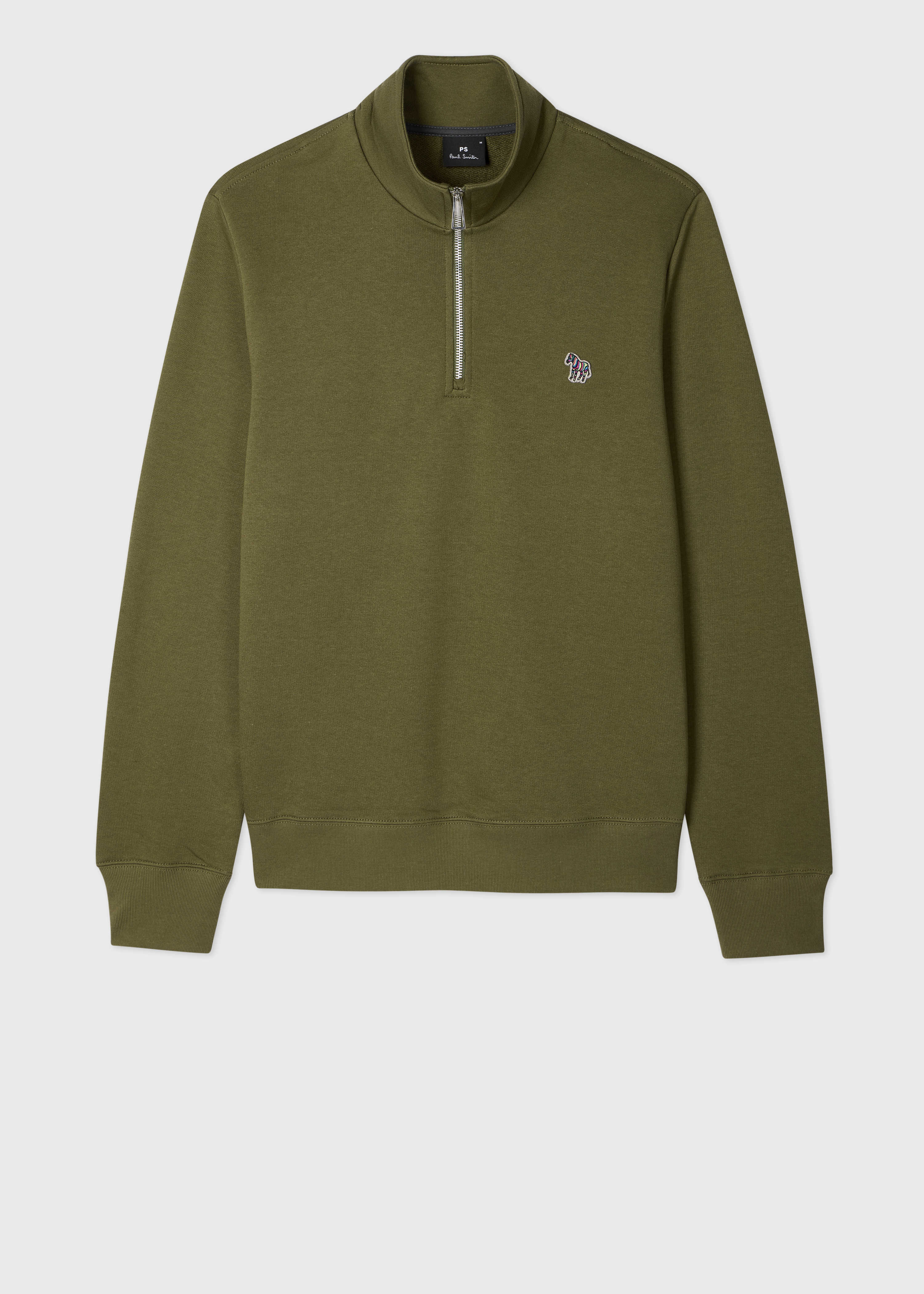 Khaki Green Organic Cotton Zebra Logo Quarter Zip Sweatshirt