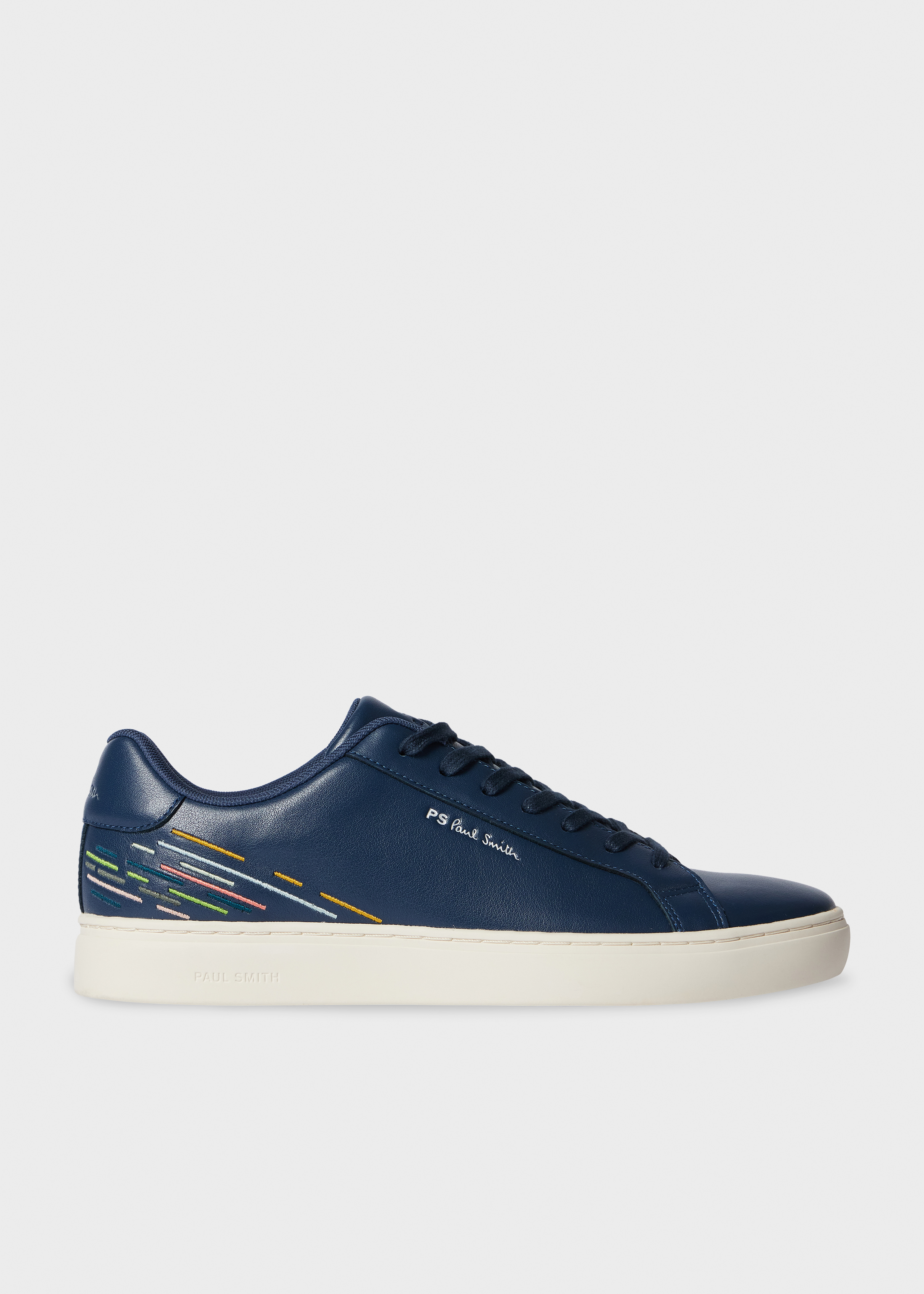 Men's Navy Leather 'Rex' Embroidery Trainers