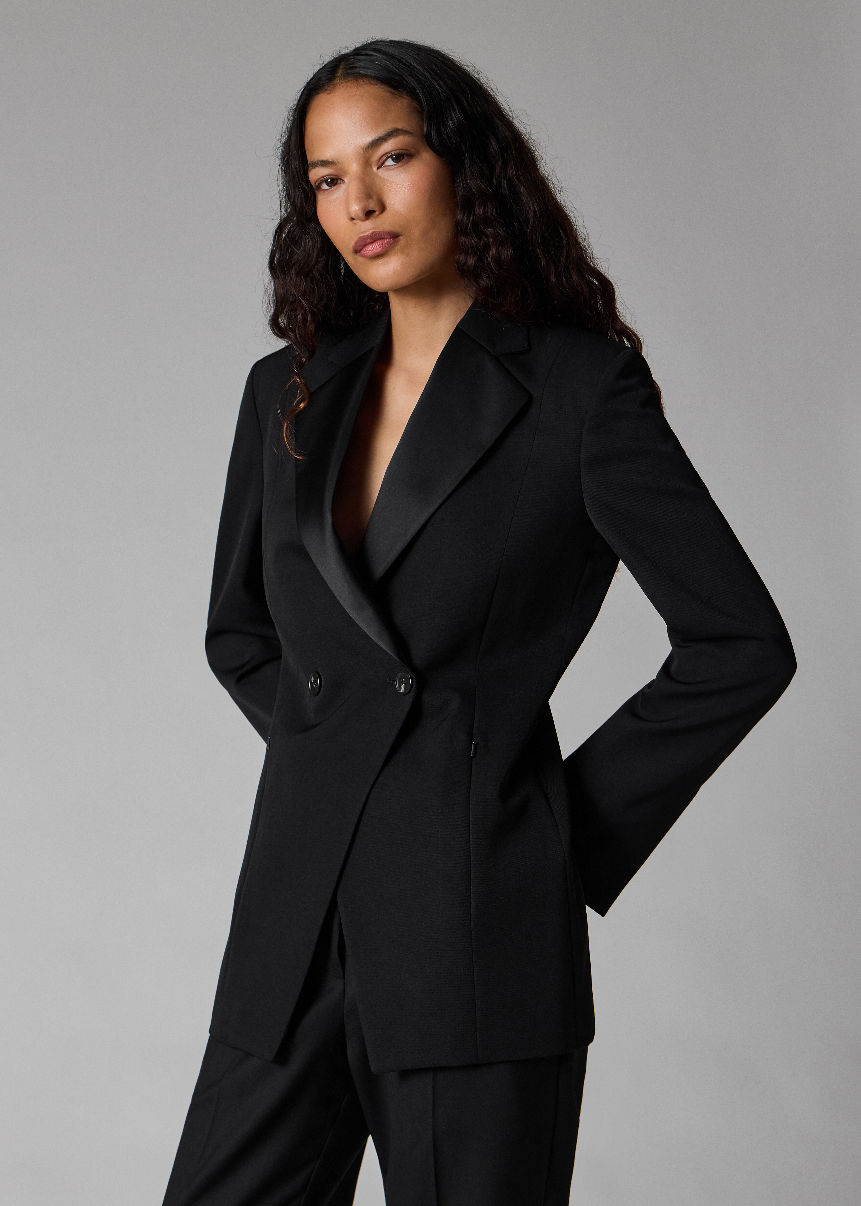 Paul Smith Women's Black Satin Trim Structured Double-Breasted