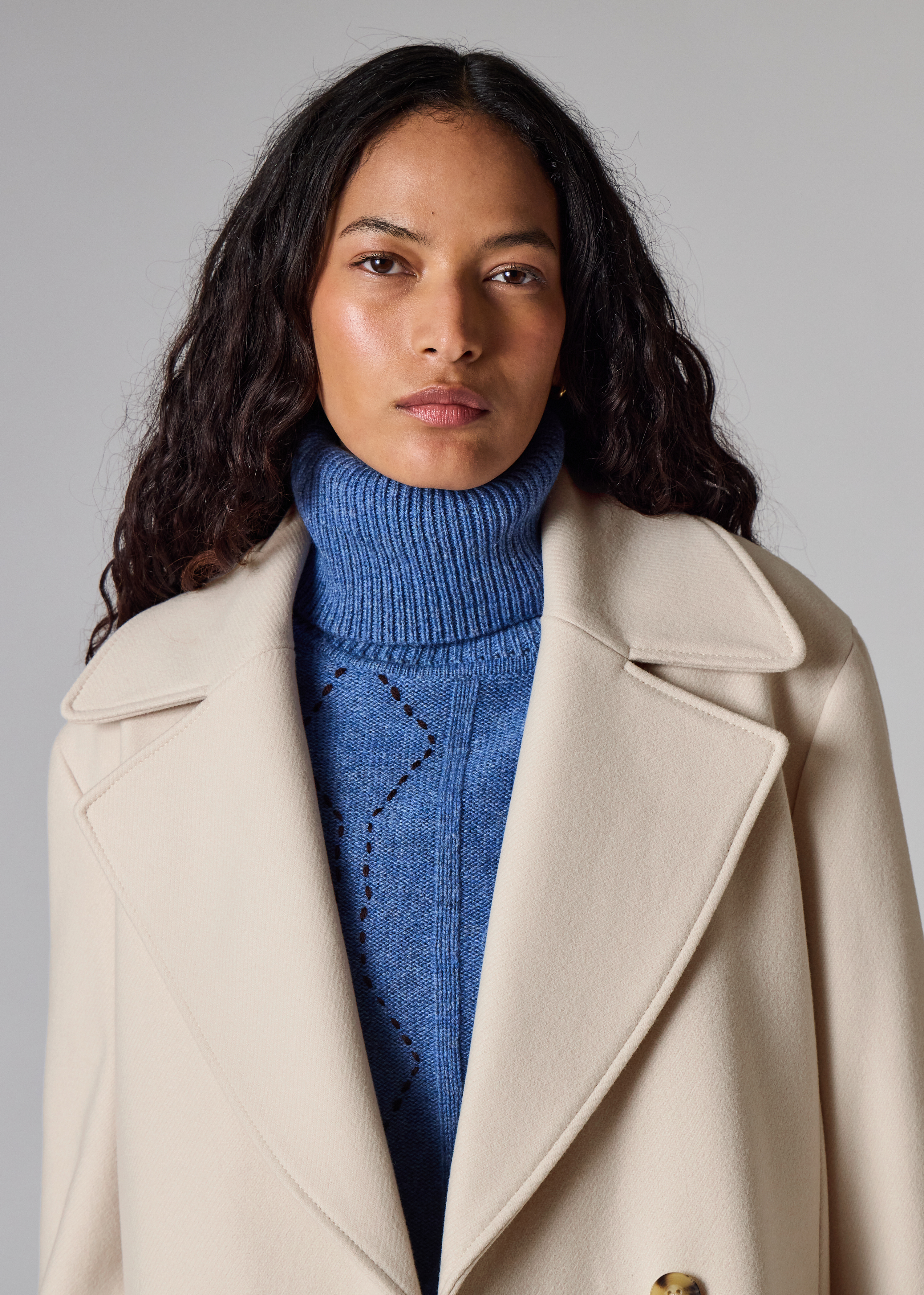 PS Paul Smith Women's Cream Double-Breasted Wool-Cashmere Coat