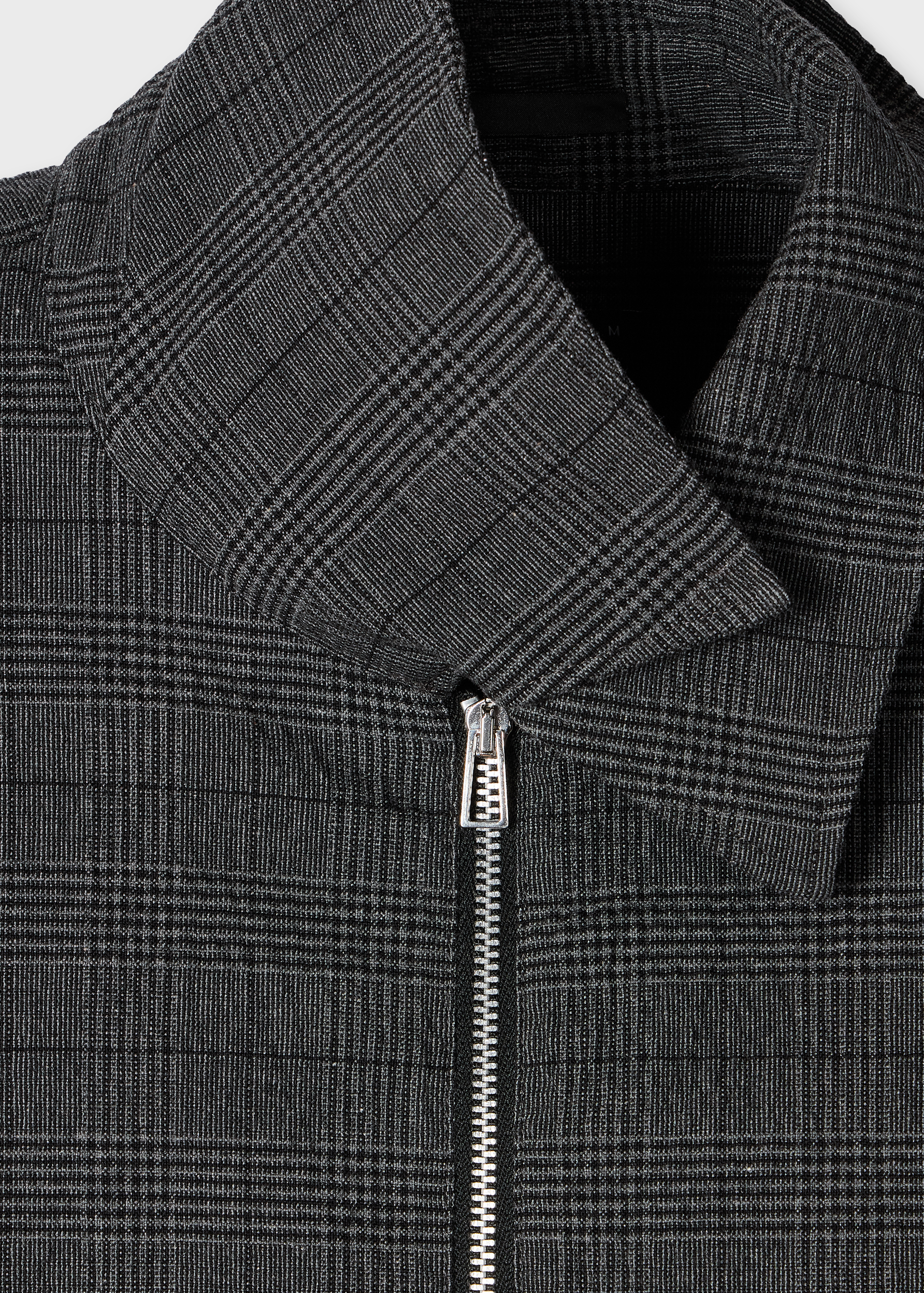 Grey Textured-Cotton Check Zip Overshirt